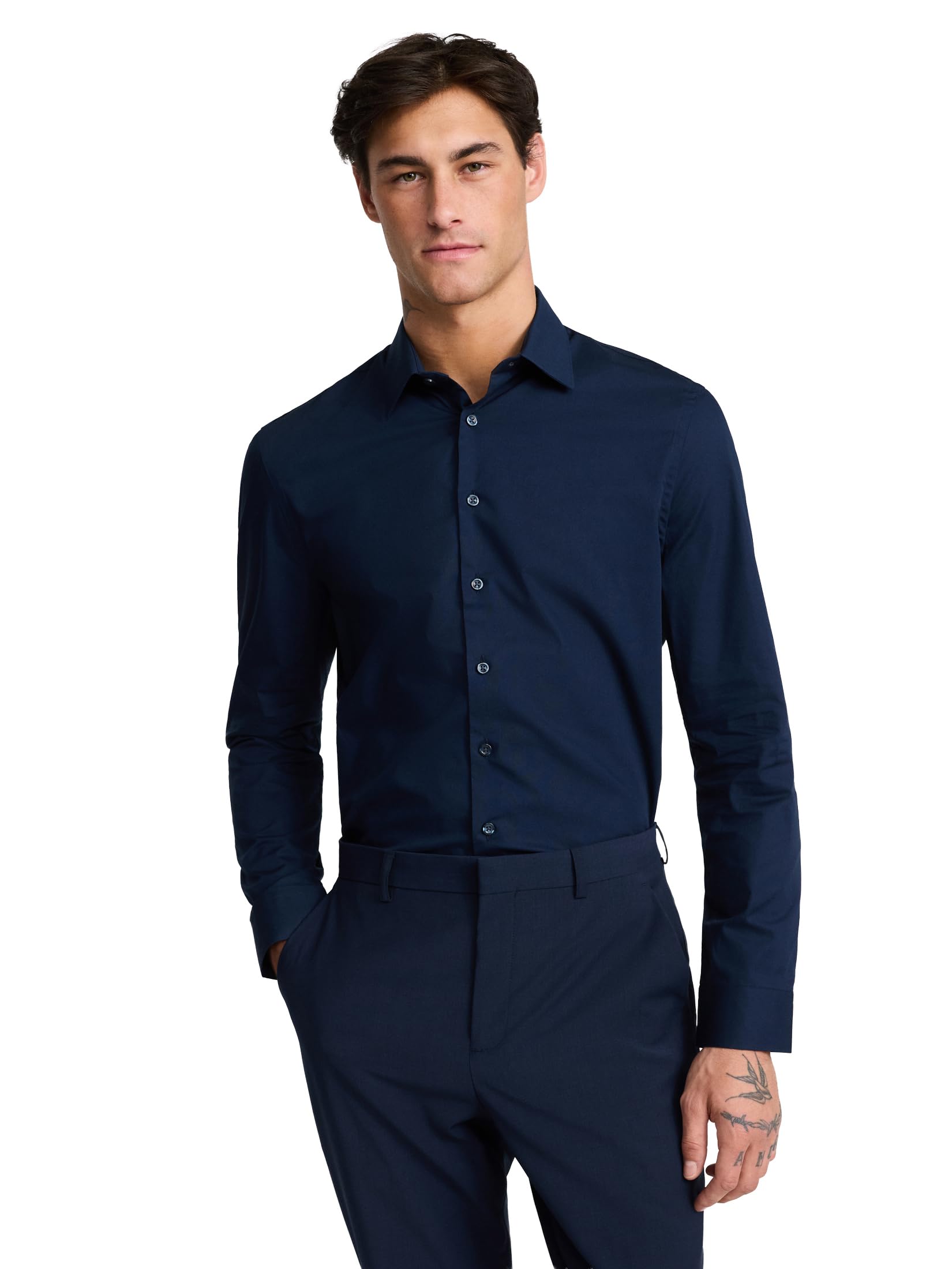 EXPRESS Men’s 1MX Stretch Dress Shirt – Slim Fit Performance Cotton, Long Sleeve Button-Up, Easy Care