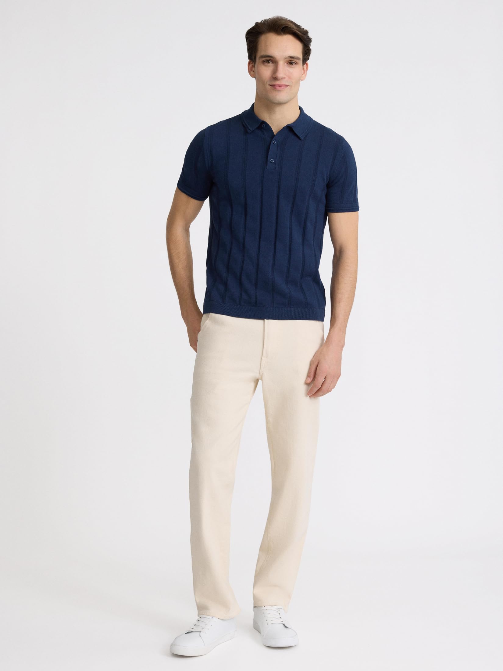 EXPRESS Men’s Cotton Sweater Polo – Ribbed Short Sleeve Knit Polo with Retro-Inspired Smart-Casual Style - Image 4