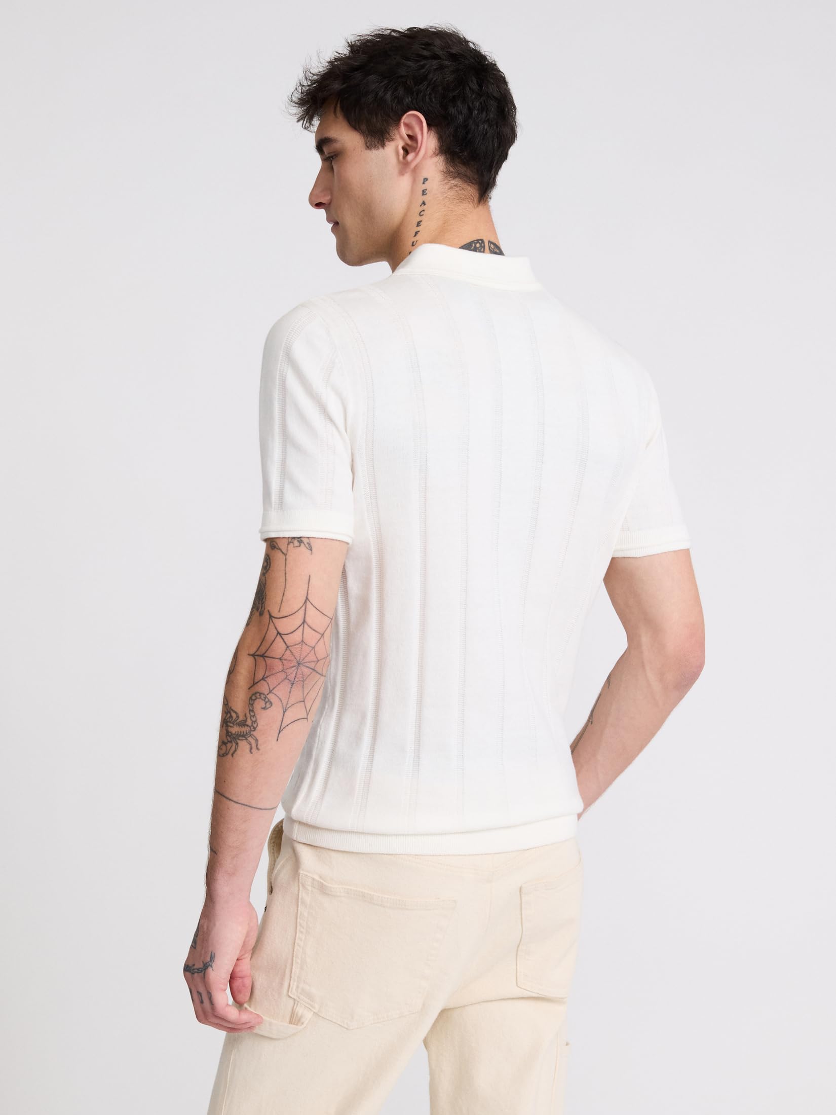 EXPRESS Men’s Cotton Sweater Polo – Ribbed Short Sleeve Knit Polo with Retro-Inspired Smart-Casual Style - Image 2