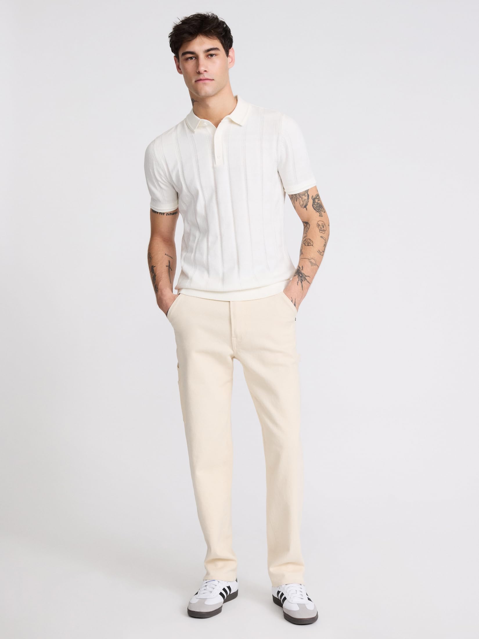 EXPRESS Men’s Cotton Sweater Polo – Ribbed Short Sleeve Knit Polo with Retro-Inspired Smart-Casual Style - Image 3