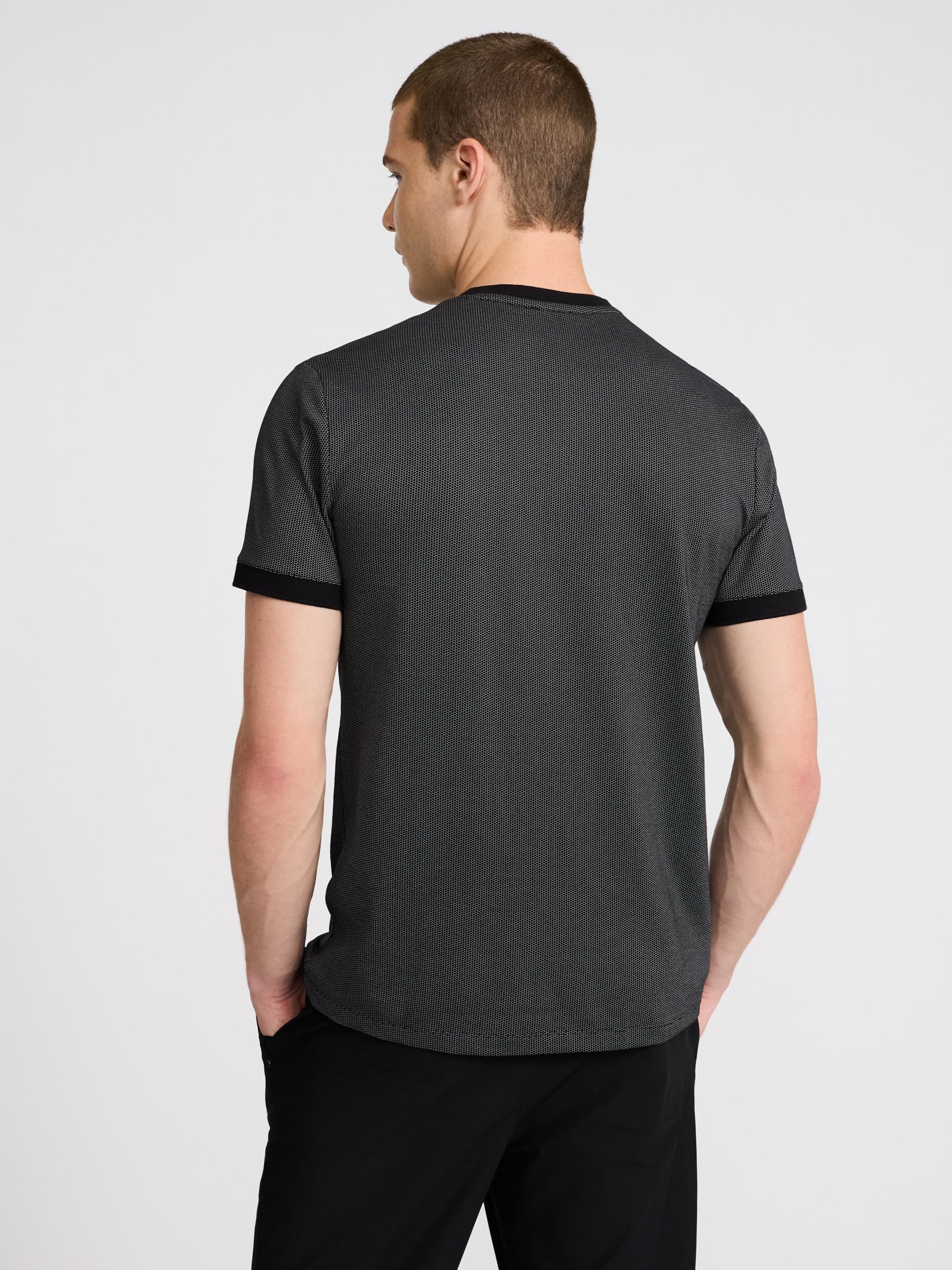 EXPRESS Men’s Everyday Performance Henley – Short Sleeve Mini-Geo Textured Knit with Moisture-Wicking Stretch Fabric - Image 2