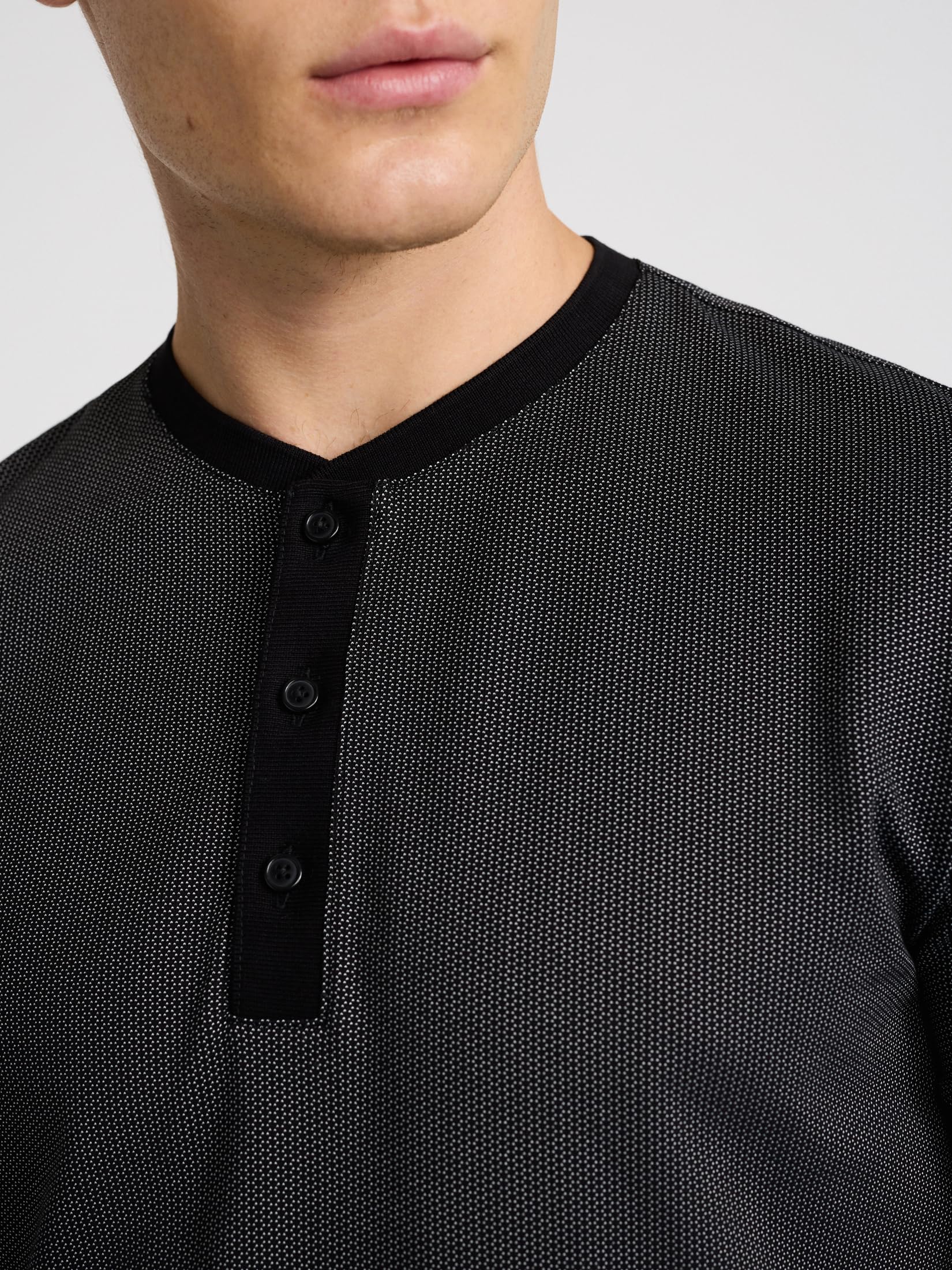 EXPRESS Men’s Everyday Performance Henley – Short Sleeve Mini-Geo Textured Knit with Moisture-Wicking Stretch Fabric - Image 4