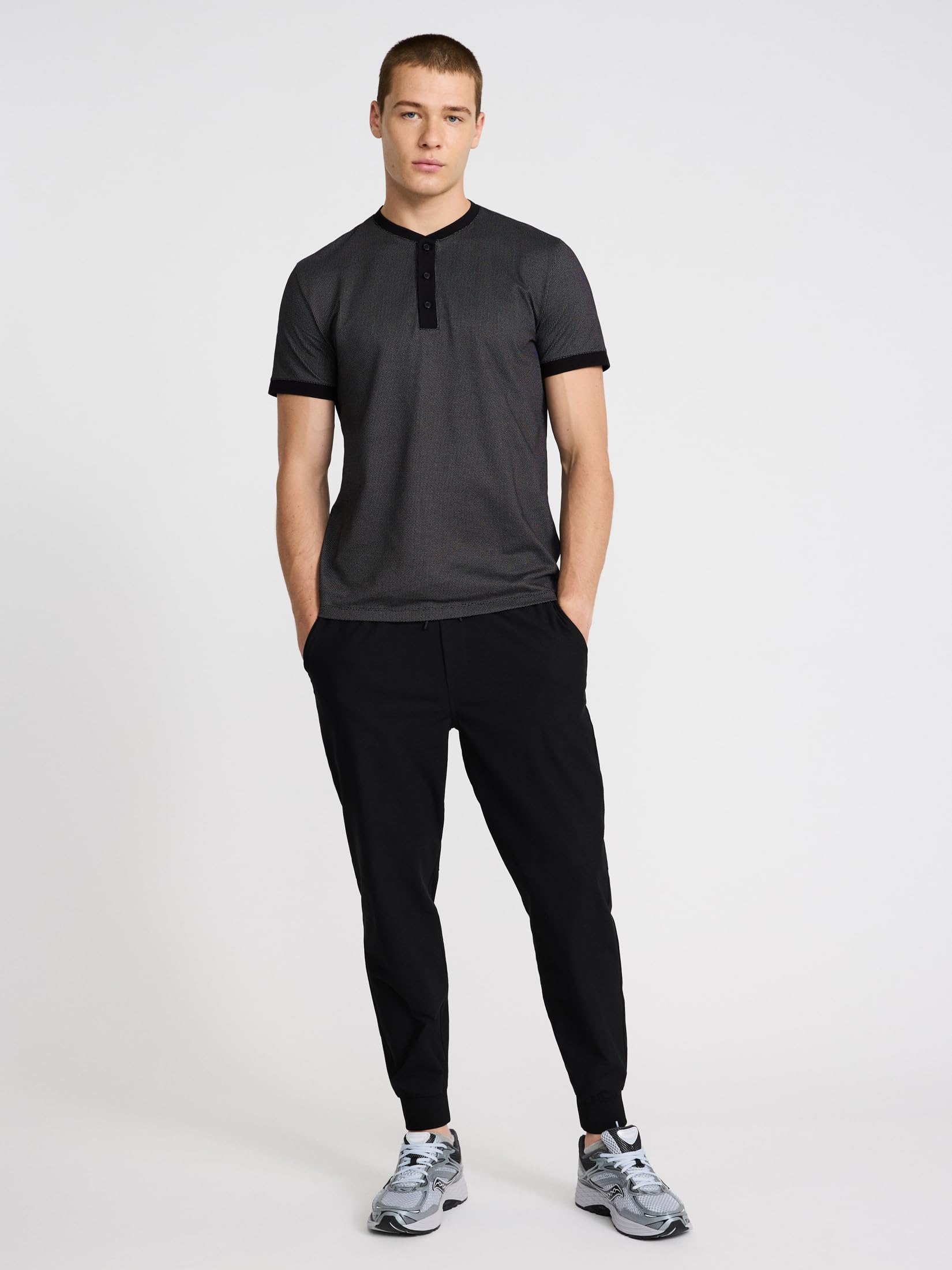 EXPRESS Men’s Everyday Performance Henley – Short Sleeve Mini-Geo Textured Knit with Moisture-Wicking Stretch Fabric - Image 5
