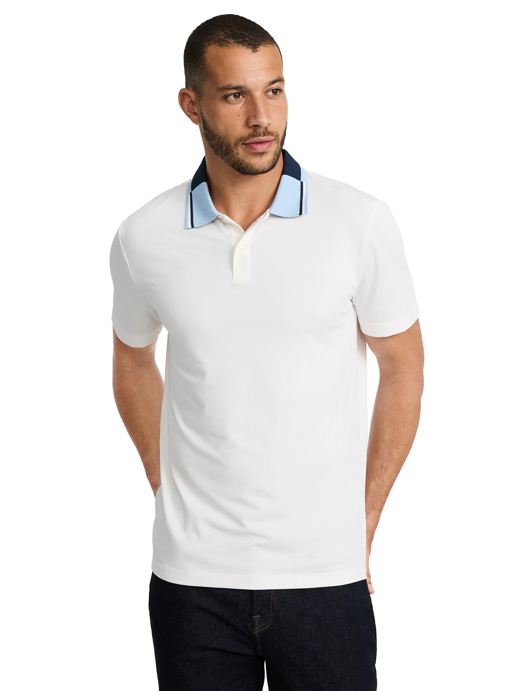EXPRESS Men’s Everyday Performance Polo – Short Sleeve Quick-Dry Stretch Fabric with Color-Block Collar
