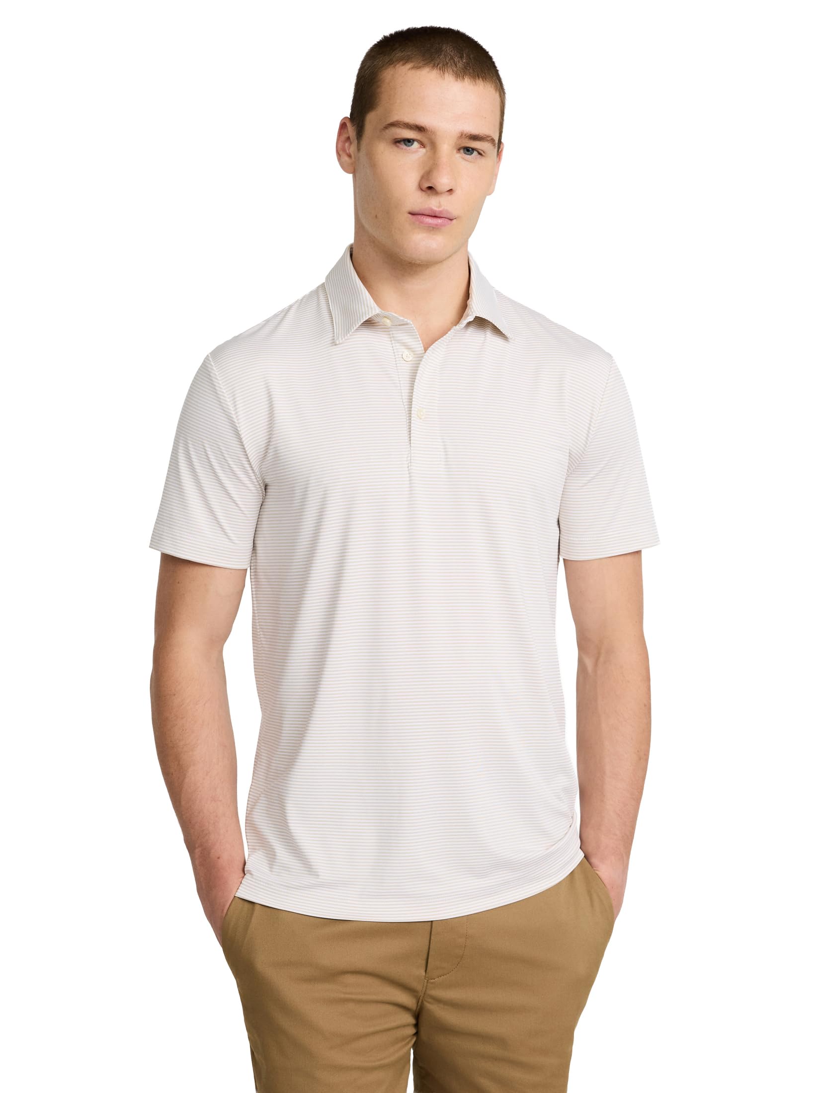 EXPRESS Men’s Everyday Performance Polo – Short Sleeve Striped Stretch Fabric with Moisture-Wicking Comfort