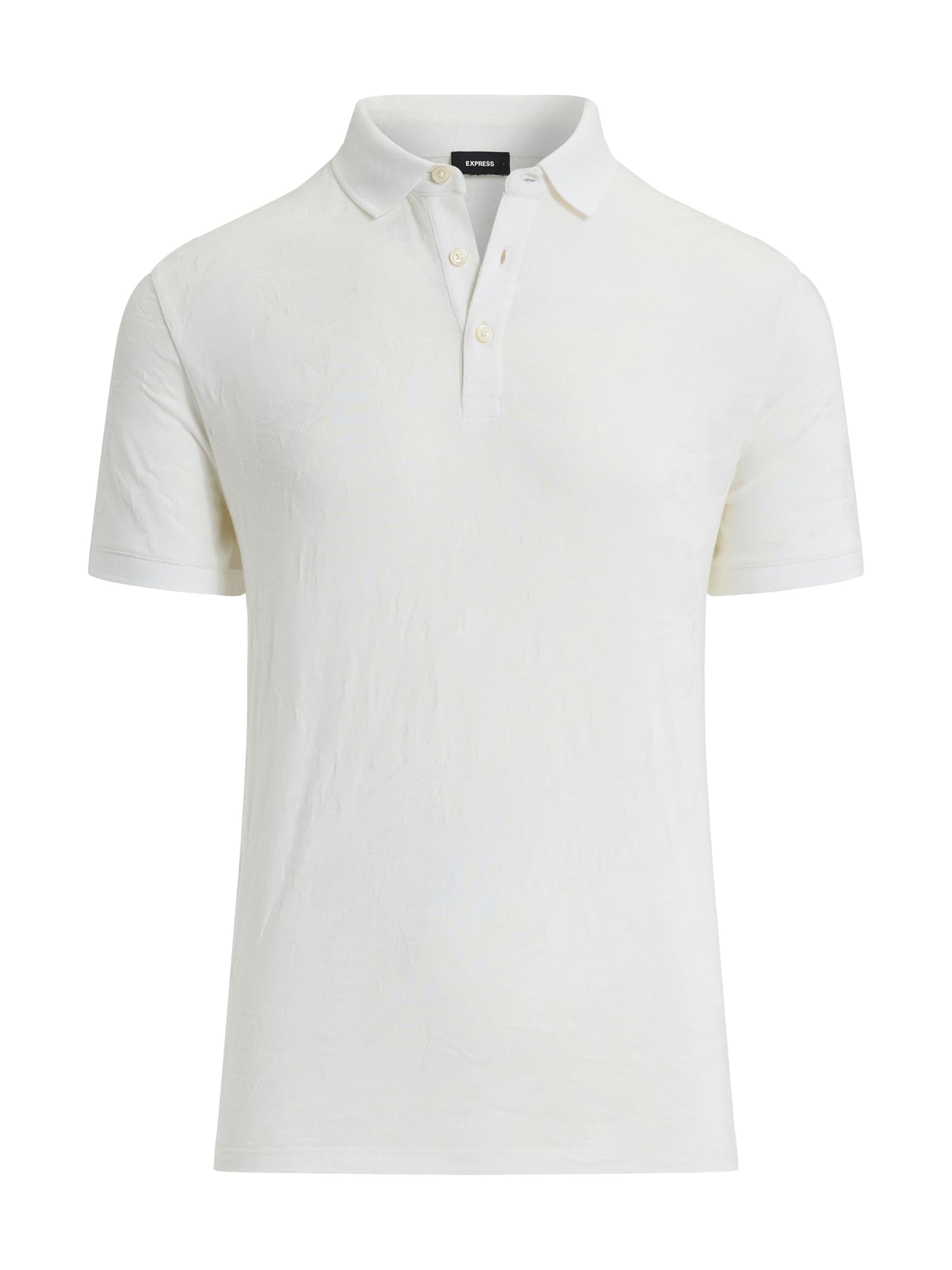 EXPRESS Men’s Floral Jacquard Polo – Short Sleeve Textured Cotton Blend Shirt for Casual, Golf Wear – White - Image 5