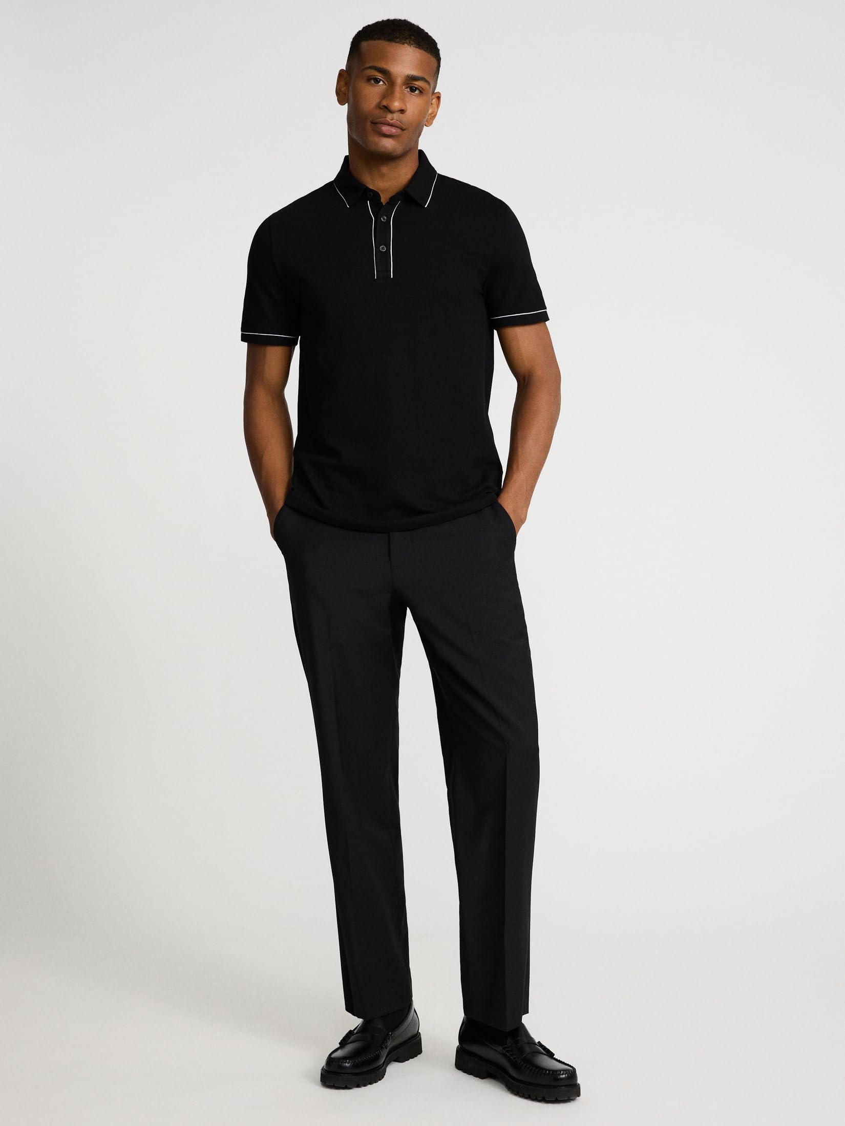 EXPRESS Men’s Luxe Pique Polo – Short Sleeve Soft Cotton Blend Shirt with Piped Collar and Tennis Tail Hem - Image 3