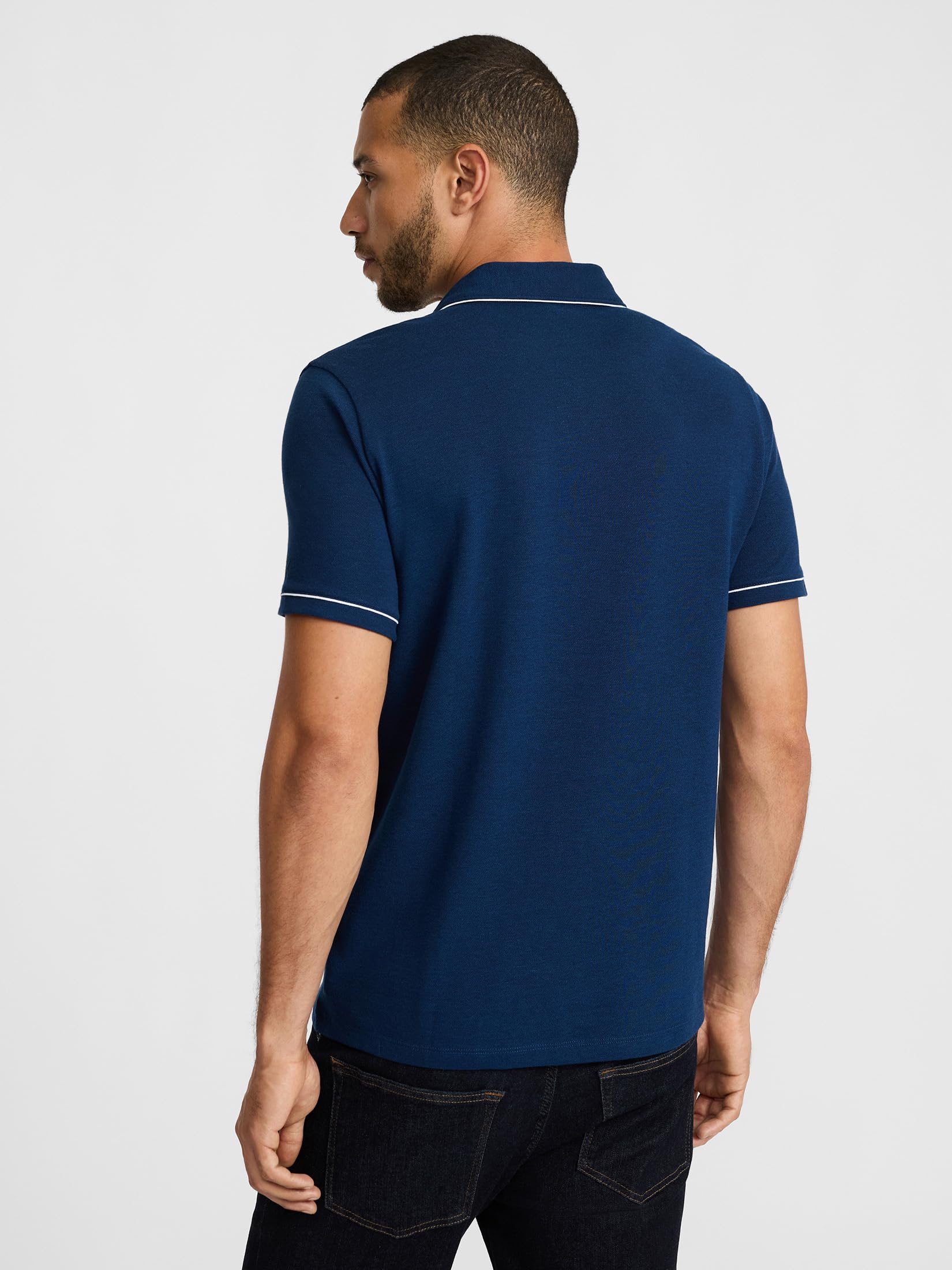 EXPRESS Men’s Luxe Pique Polo – Short Sleeve Soft Cotton Blend Shirt with Piped Collar and Tennis Tail Hem - Image 2