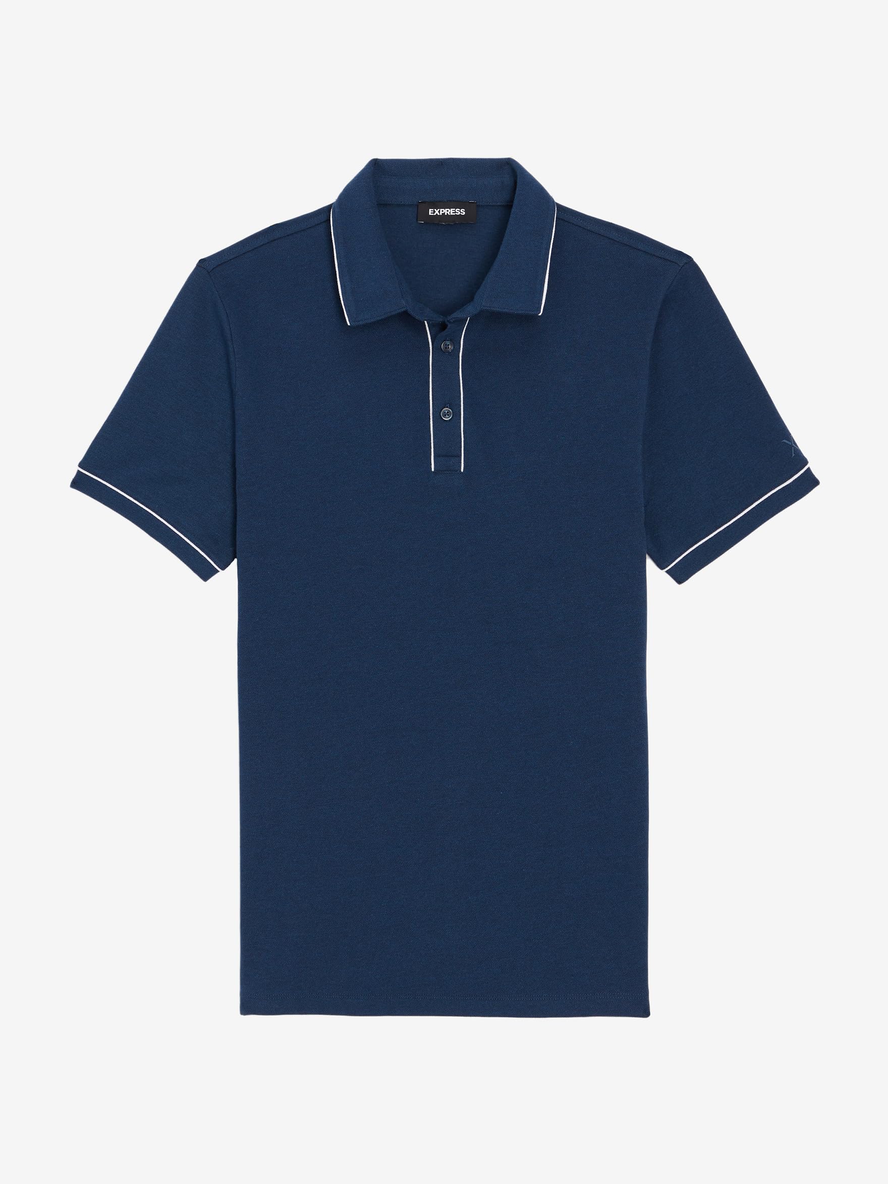 EXPRESS Men’s Luxe Pique Polo – Short Sleeve Soft Cotton Blend Shirt with Piped Collar and Tennis Tail Hem - Image 5