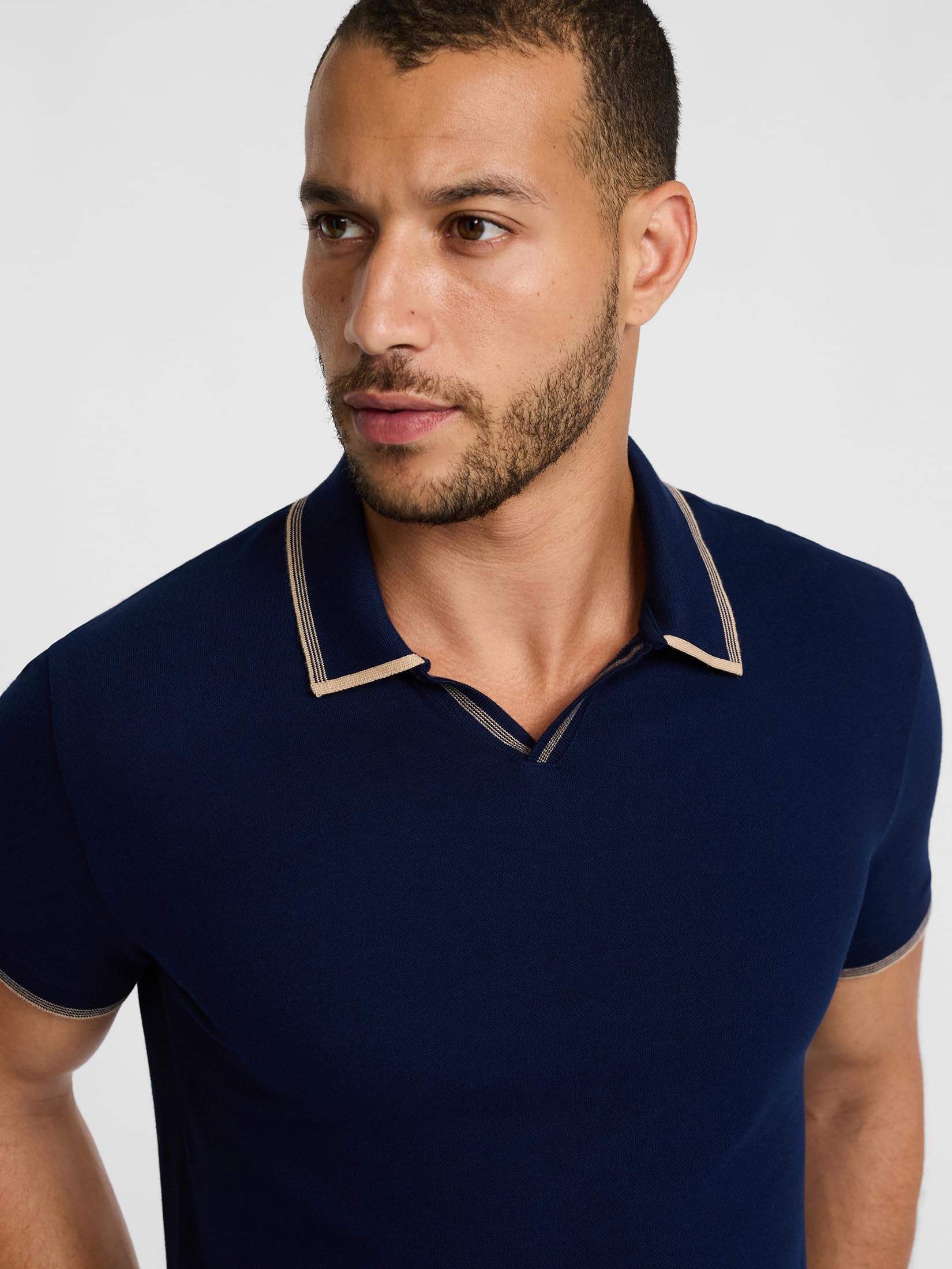 EXPRESS Men’s Luxe Pique Polo – Tipped Johnny Collar Shirt with Soft, Elevated Casual Style - Image 3