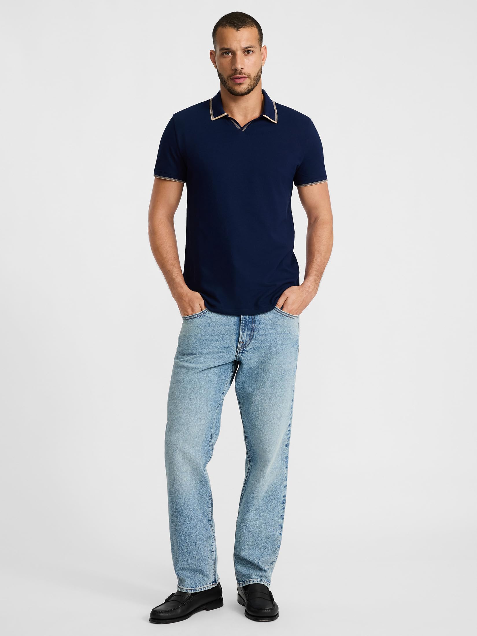 EXPRESS Men’s Luxe Pique Polo – Tipped Johnny Collar Shirt with Soft, Elevated Casual Style - Image 4