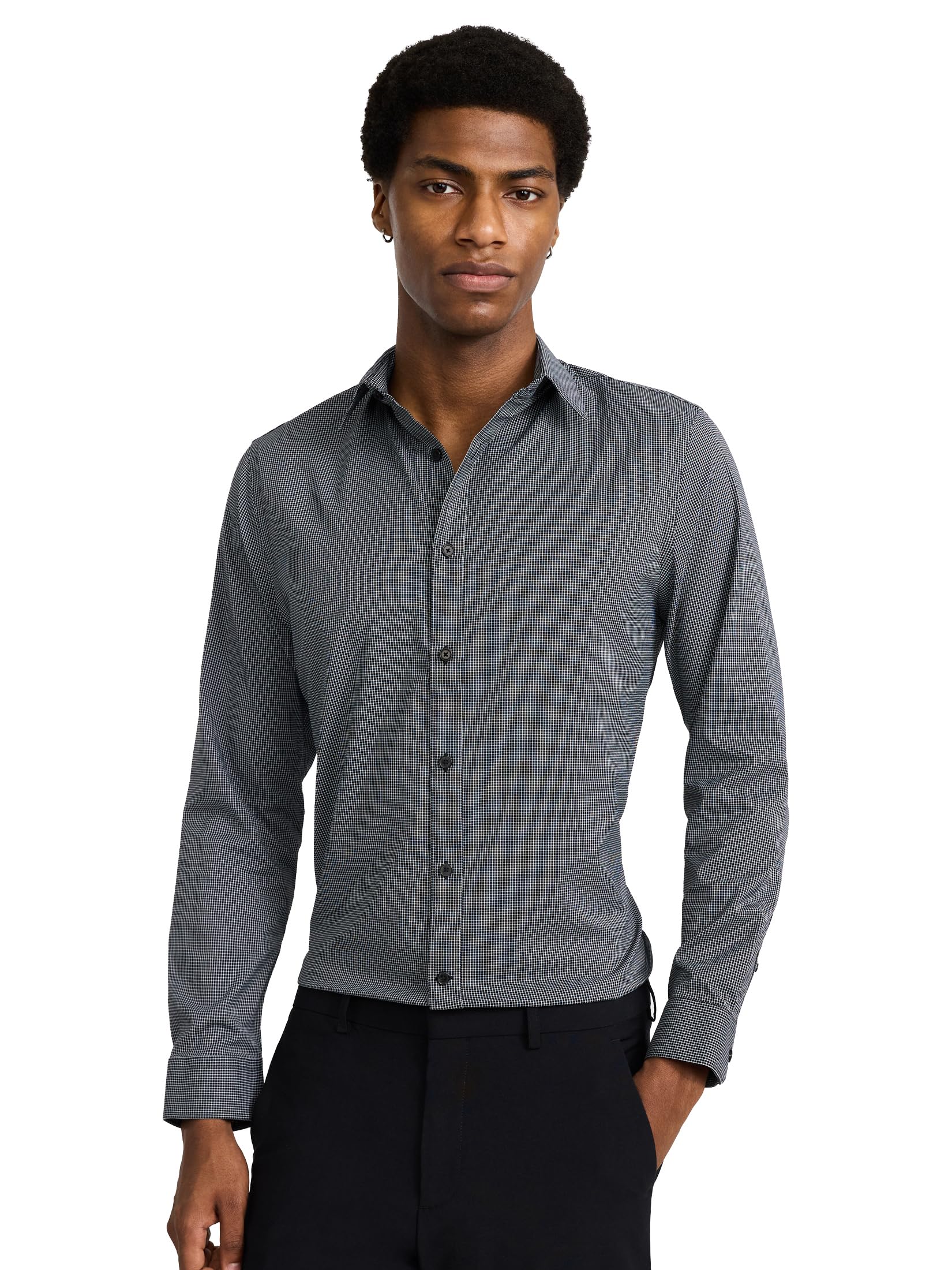 EXPRESS Men's Slim Long Sleeve Everyday Performance Dress Shirt - Mini Check