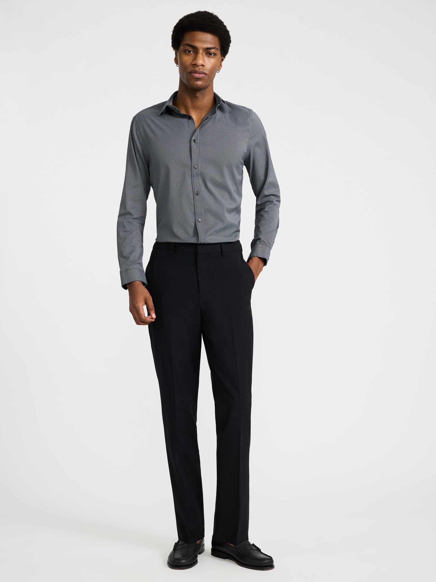EXPRESS Men's Slim Long Sleeve Everyday Performance Dress Shirt - Mini Check - Image 2
