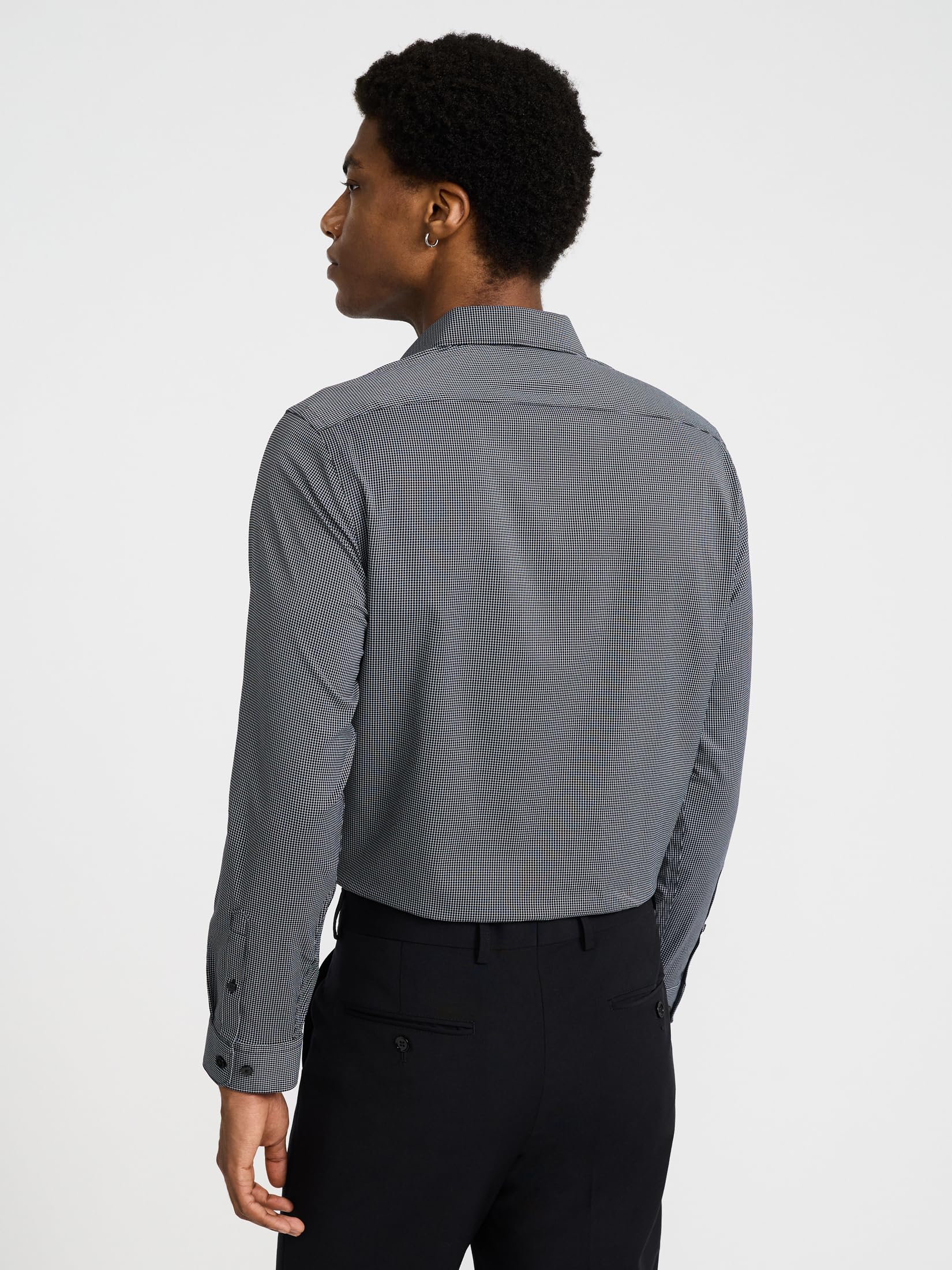 EXPRESS Men's Slim Long Sleeve Everyday Performance Dress Shirt - Mini Check - Image 3
