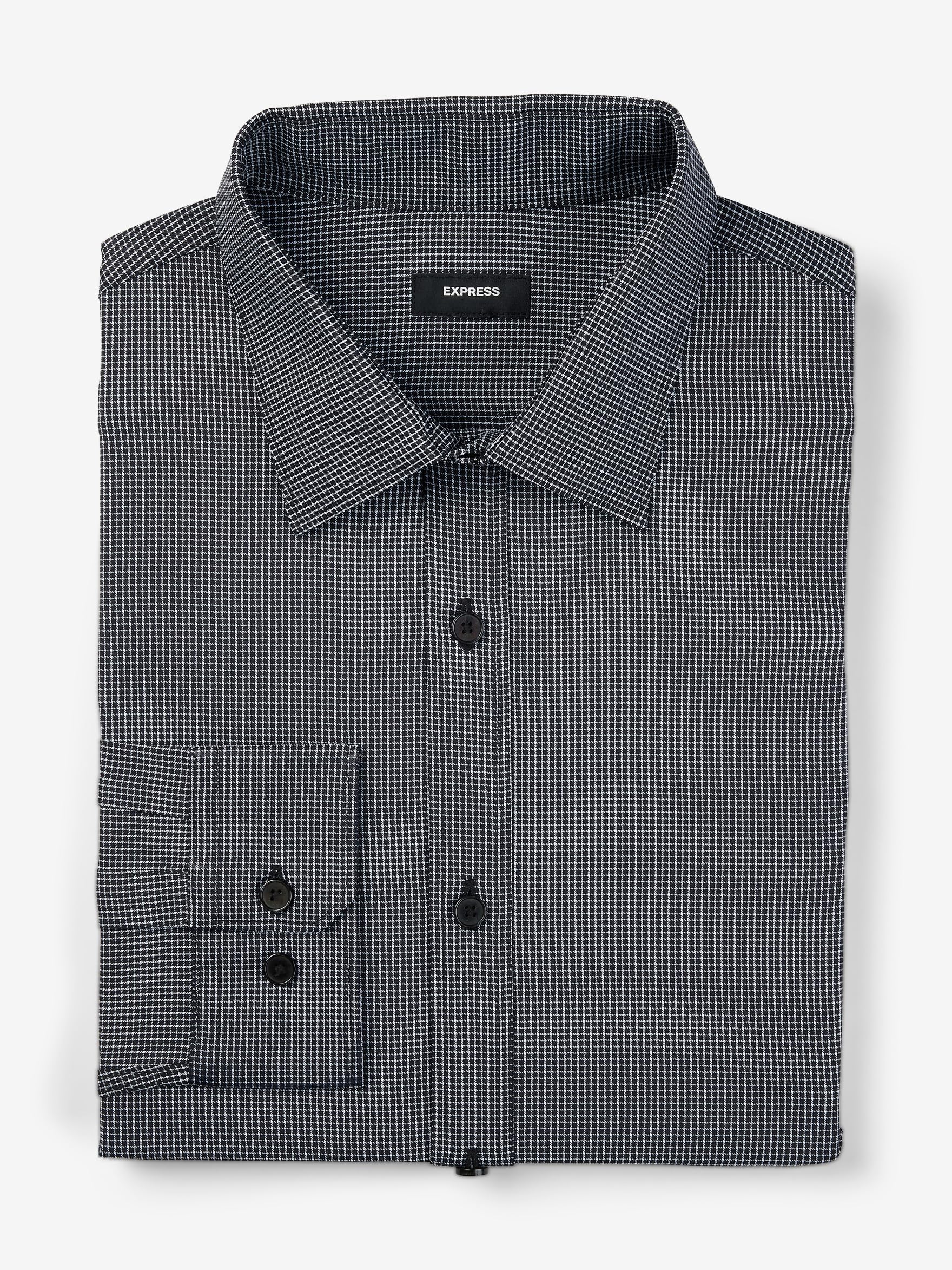 EXPRESS Men's Slim Long Sleeve Everyday Performance Dress Shirt - Mini Check - Image 5