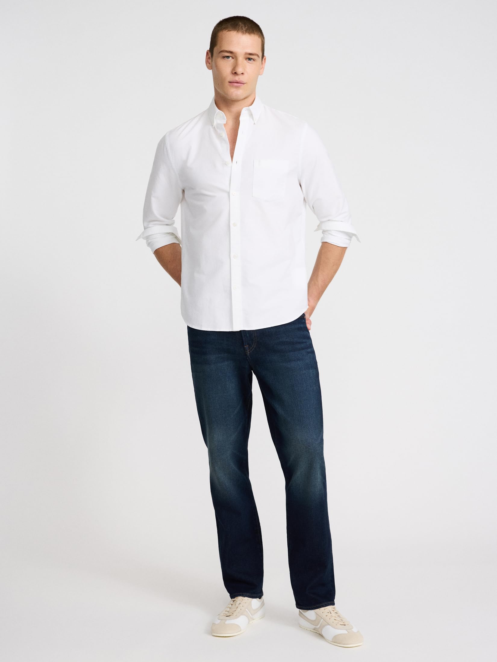 EXPRESS Men’s Straight Stretch Jeans – Everyday Comfort Denim with Flexible Feel and Classic Fit – Medium Wash - Image 3