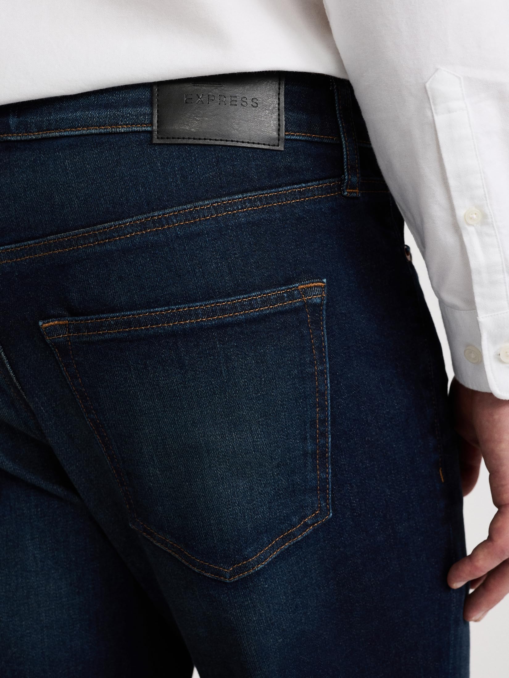 EXPRESS Men’s Straight Stretch Jeans – Everyday Comfort Denim with Flexible Feel and Classic Fit – Medium Wash - Image 5