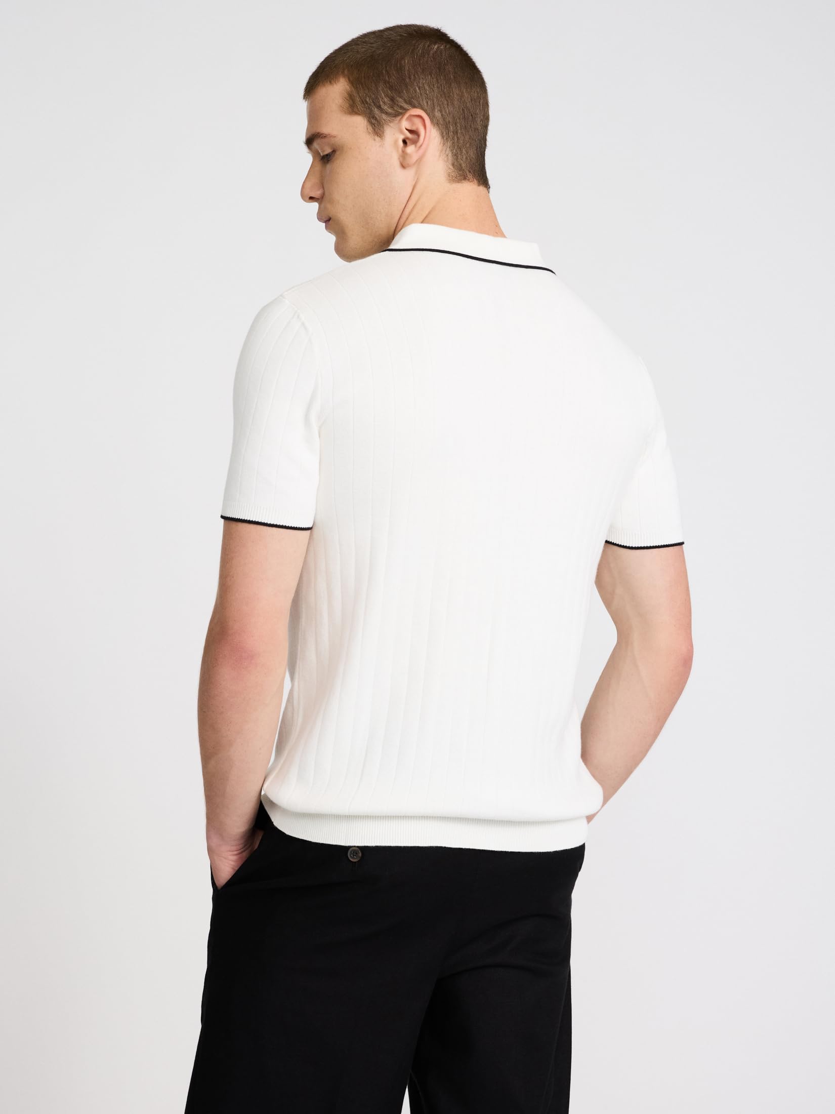 EXPRESS Men’s Sweater Polo – Modern Prep Short Sleeve Cotton Knit with Tipped Collar, Casual Workwear - Image 2