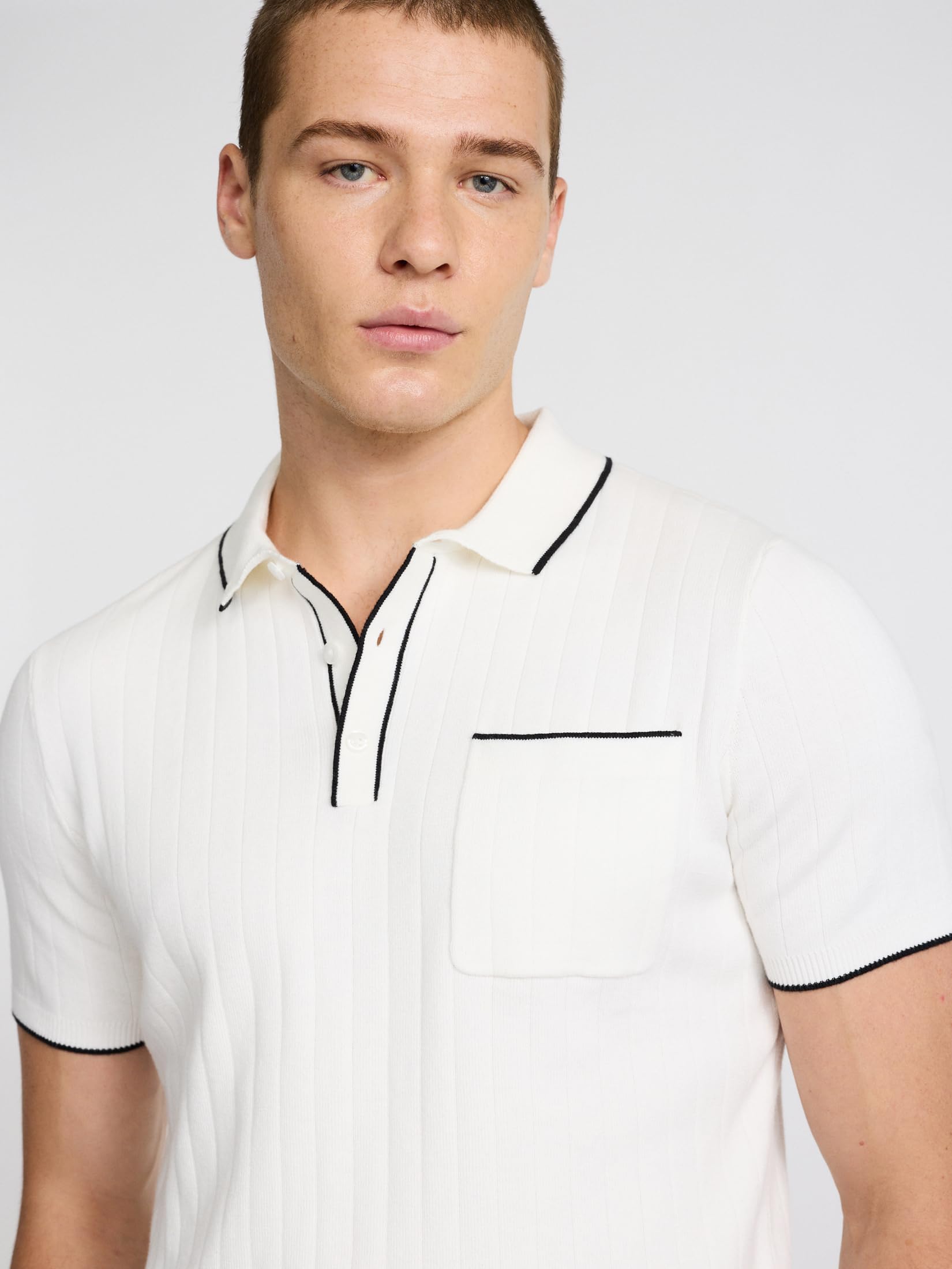 EXPRESS Men’s Sweater Polo – Modern Prep Short Sleeve Cotton Knit with Tipped Collar, Casual Workwear - Image 4