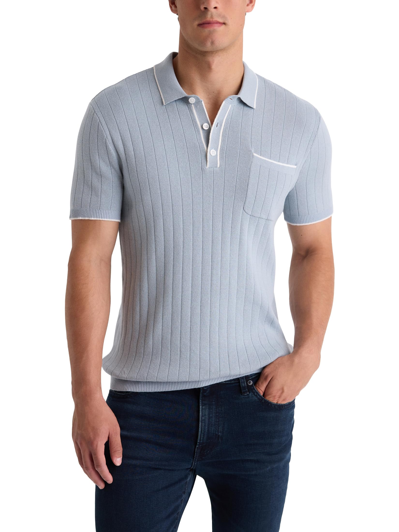 EXPRESS Men’s Sweater Polo – Modern Prep Short Sleeve Cotton Knit with Tipped Collar, Casual Workwear