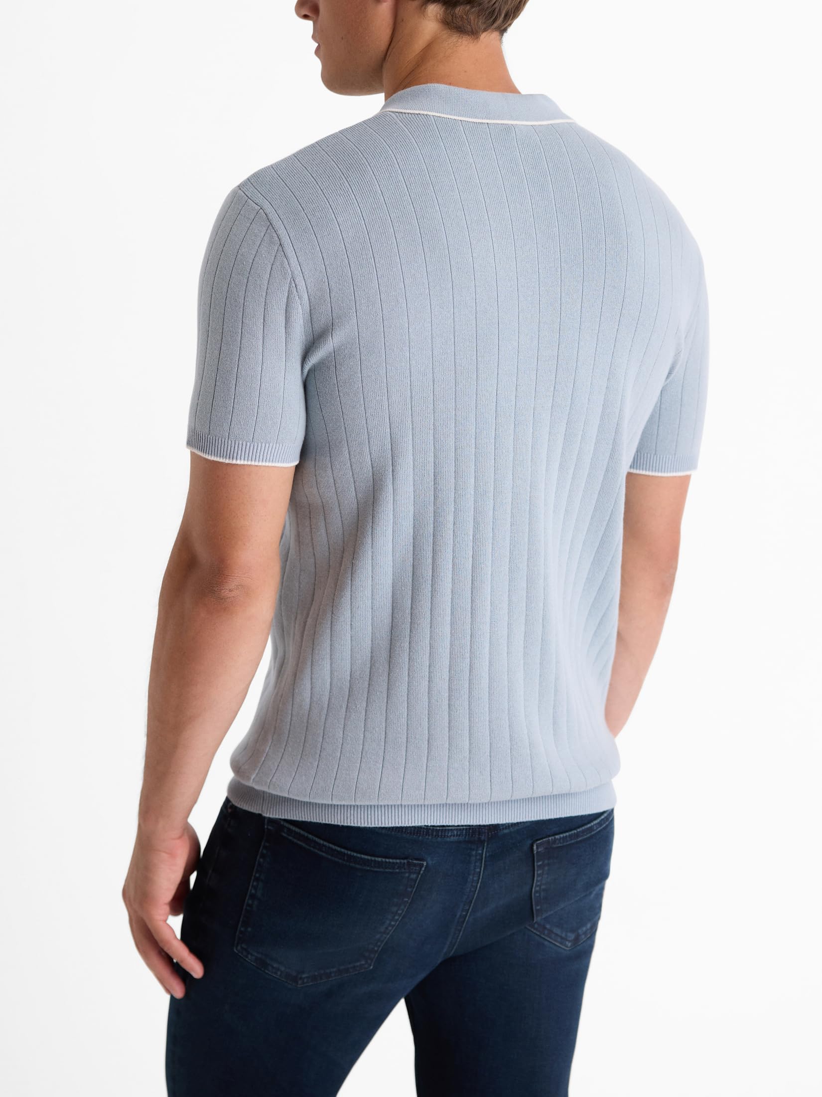 EXPRESS Men’s Sweater Polo – Modern Prep Short Sleeve Cotton Knit with Tipped Collar, Casual Workwear - Image 2