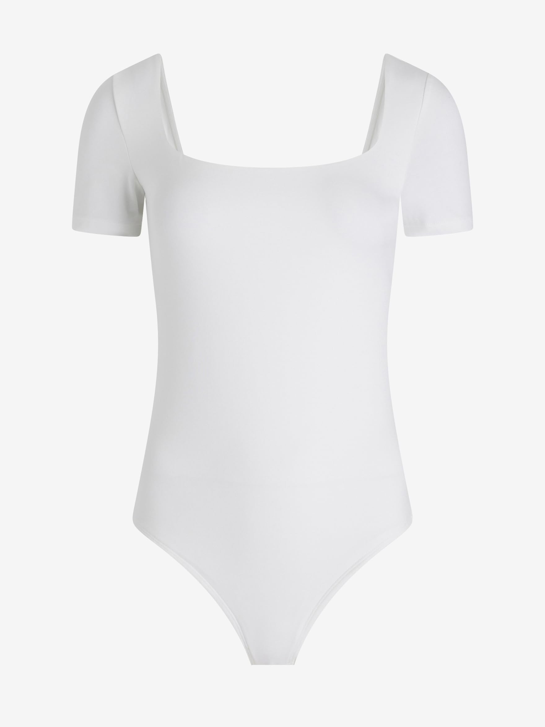 EXPRESS Women’s Body Contour Bodysuit – Short Sleeve Cotton-Blend Square Neck Style with Snap Gusset and Smooth Layering Fit - Image 4