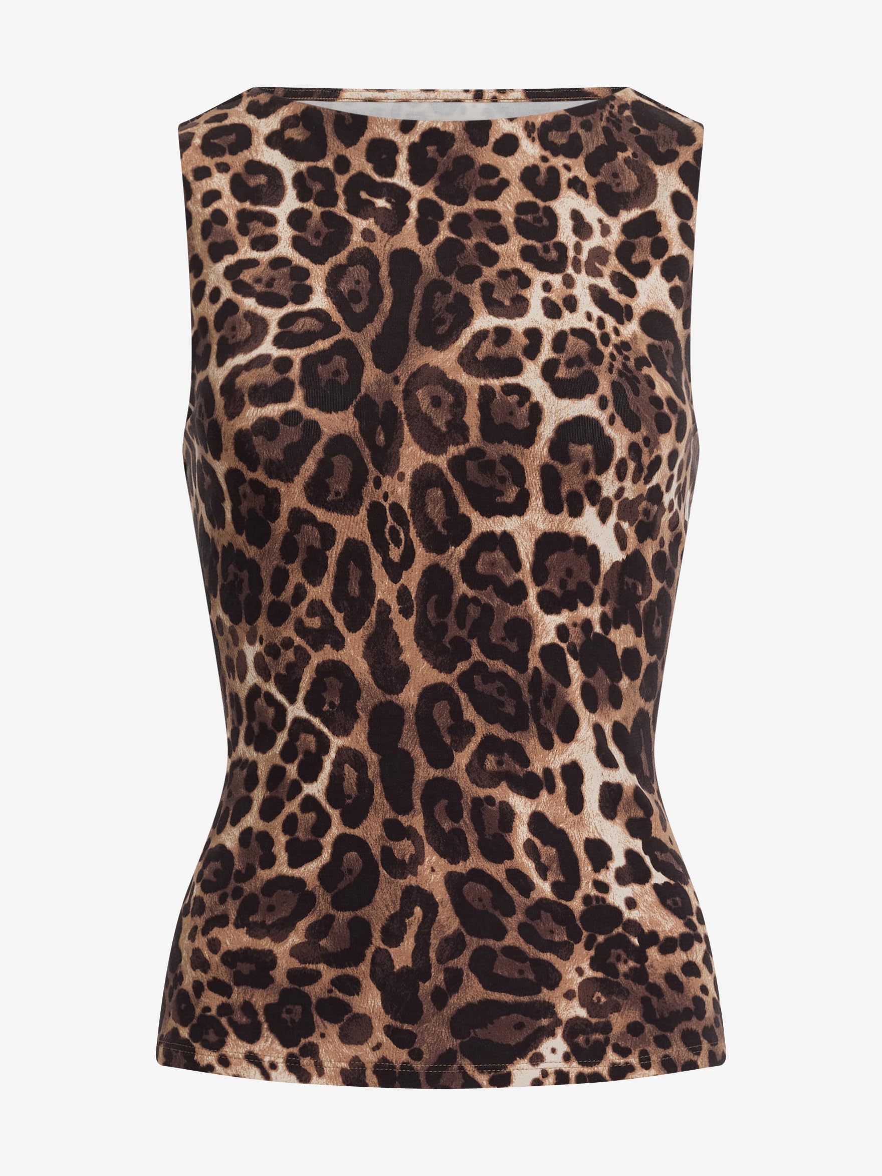 EXPRESS Women's Body Contour Light Compression Stretch Cotton Leopard Boat Neck Tank - Image 3