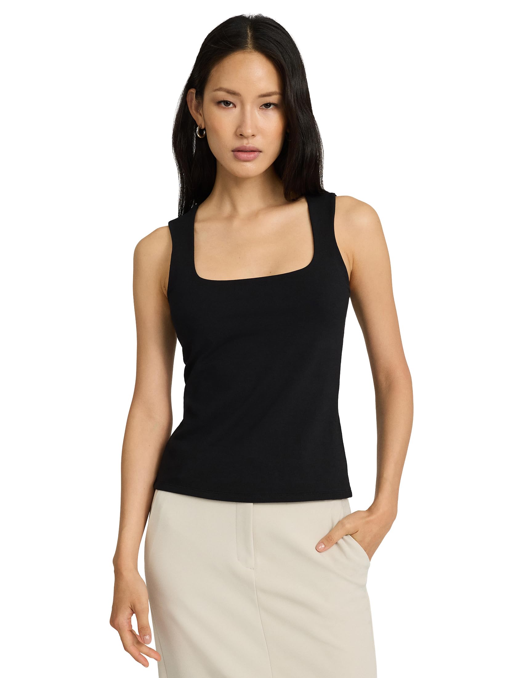 EXPRESS Women's Body Contour Light Compression Stretch Cotton Square Neck Tank