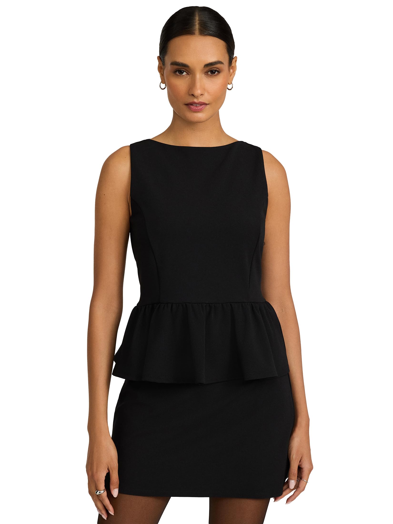 EXPRESS Women's Crepe Boat Neck Peplum Tank - Black