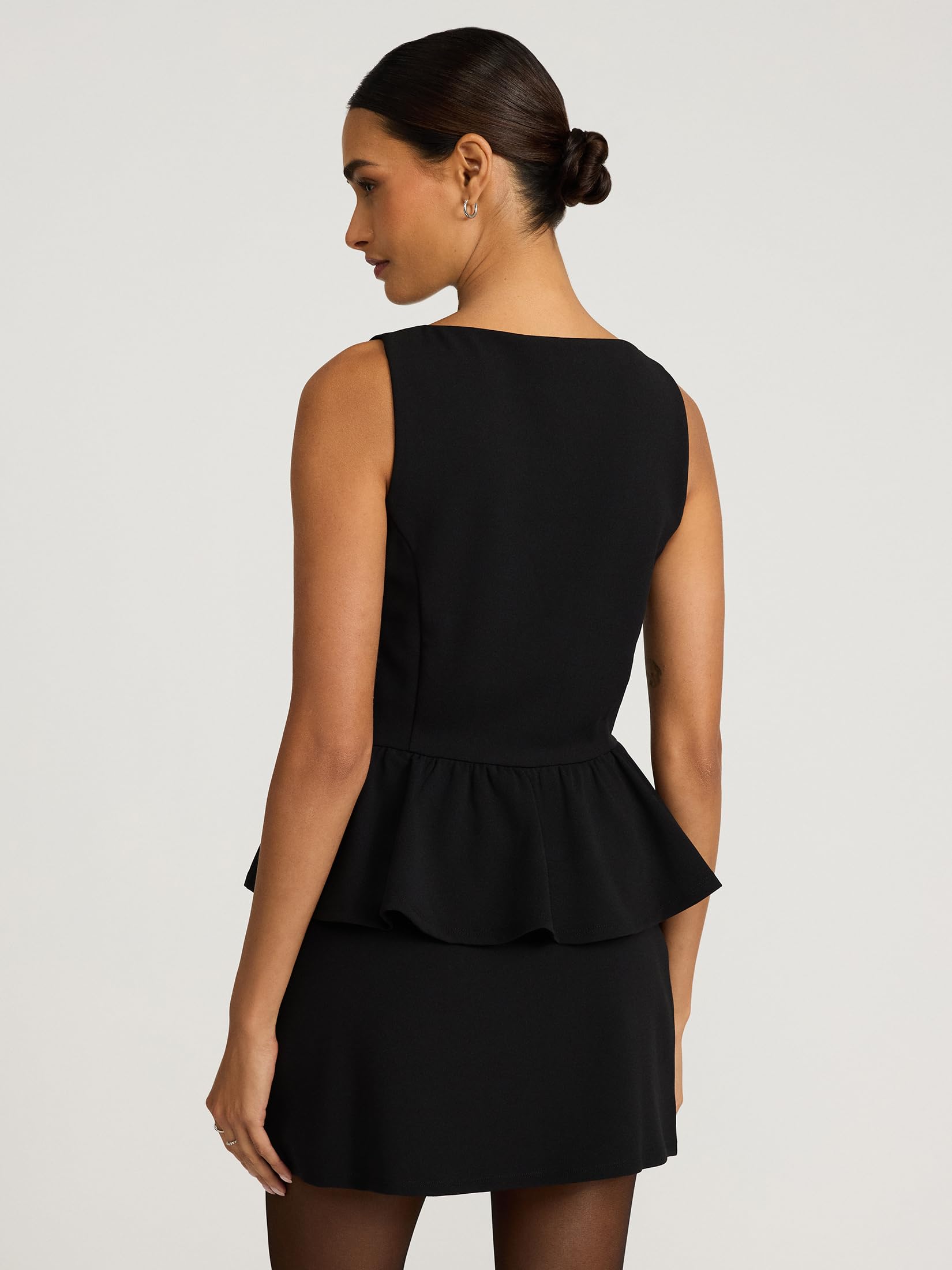 EXPRESS Women's Crepe Boat Neck Peplum Tank - Black - Image 2