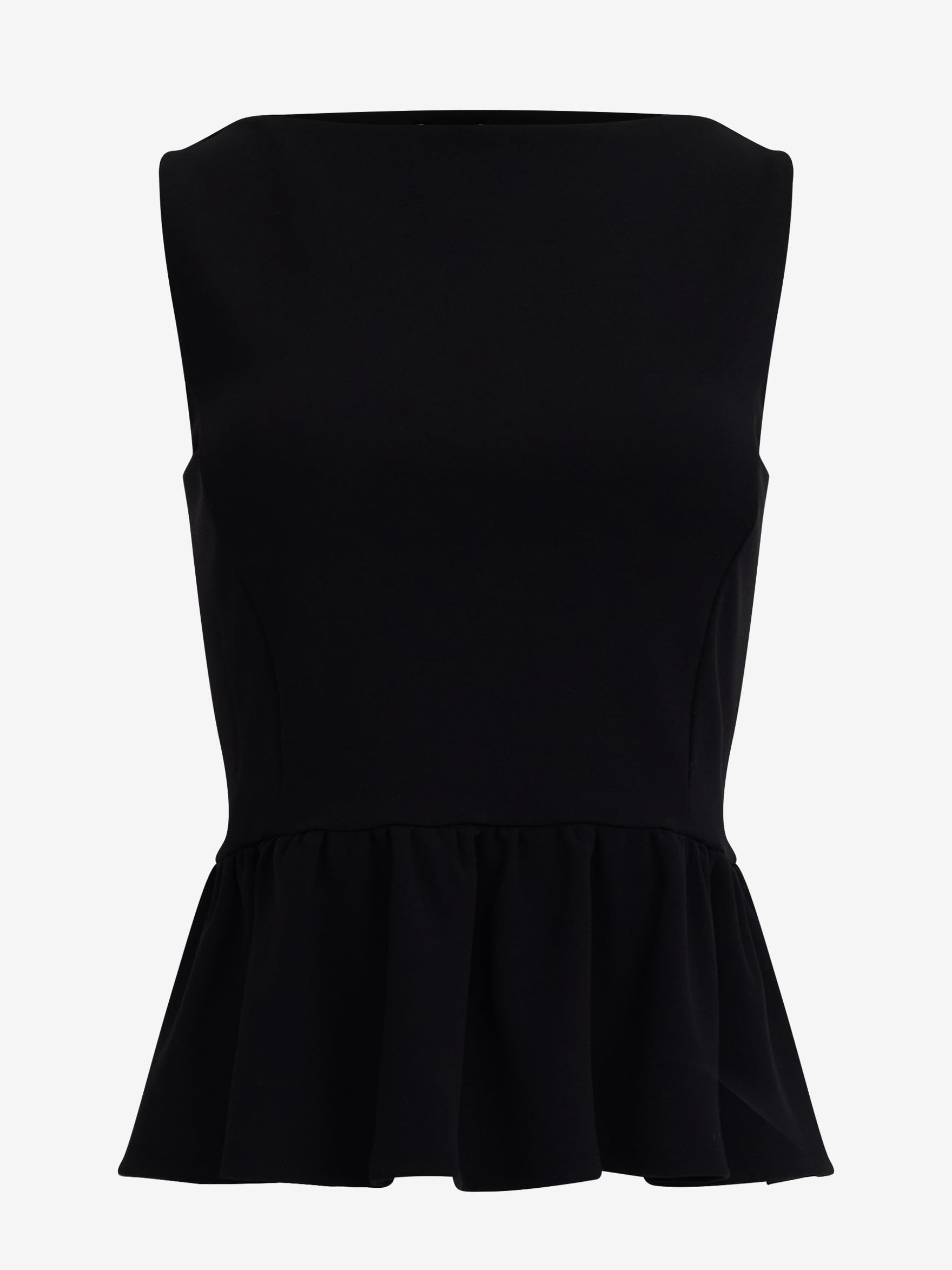 EXPRESS Women's Crepe Boat Neck Peplum Tank - Black - Image 3