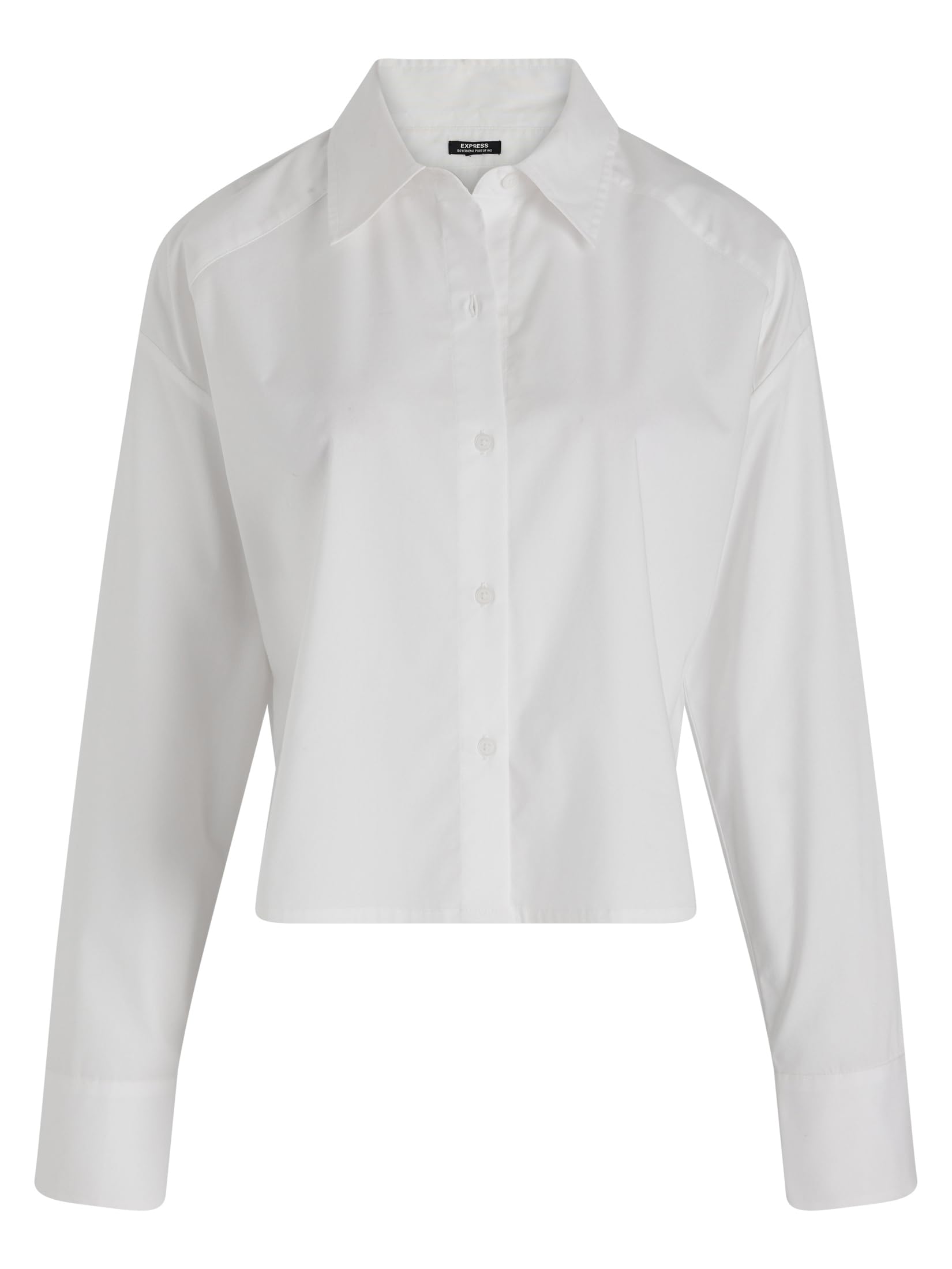 EXPRESS Women’s Cropped Portofino Shirt – Boyfriend Fit Long Sleeve Button-Up with Trendy Midriff Length – Stripe - Image 5