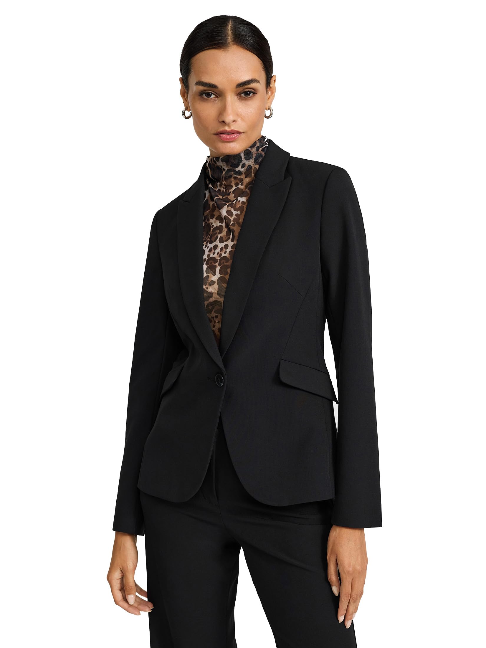 EXPRESS Women's Editor Fitted One Button Blazer, Studio Stretch Twill - Black