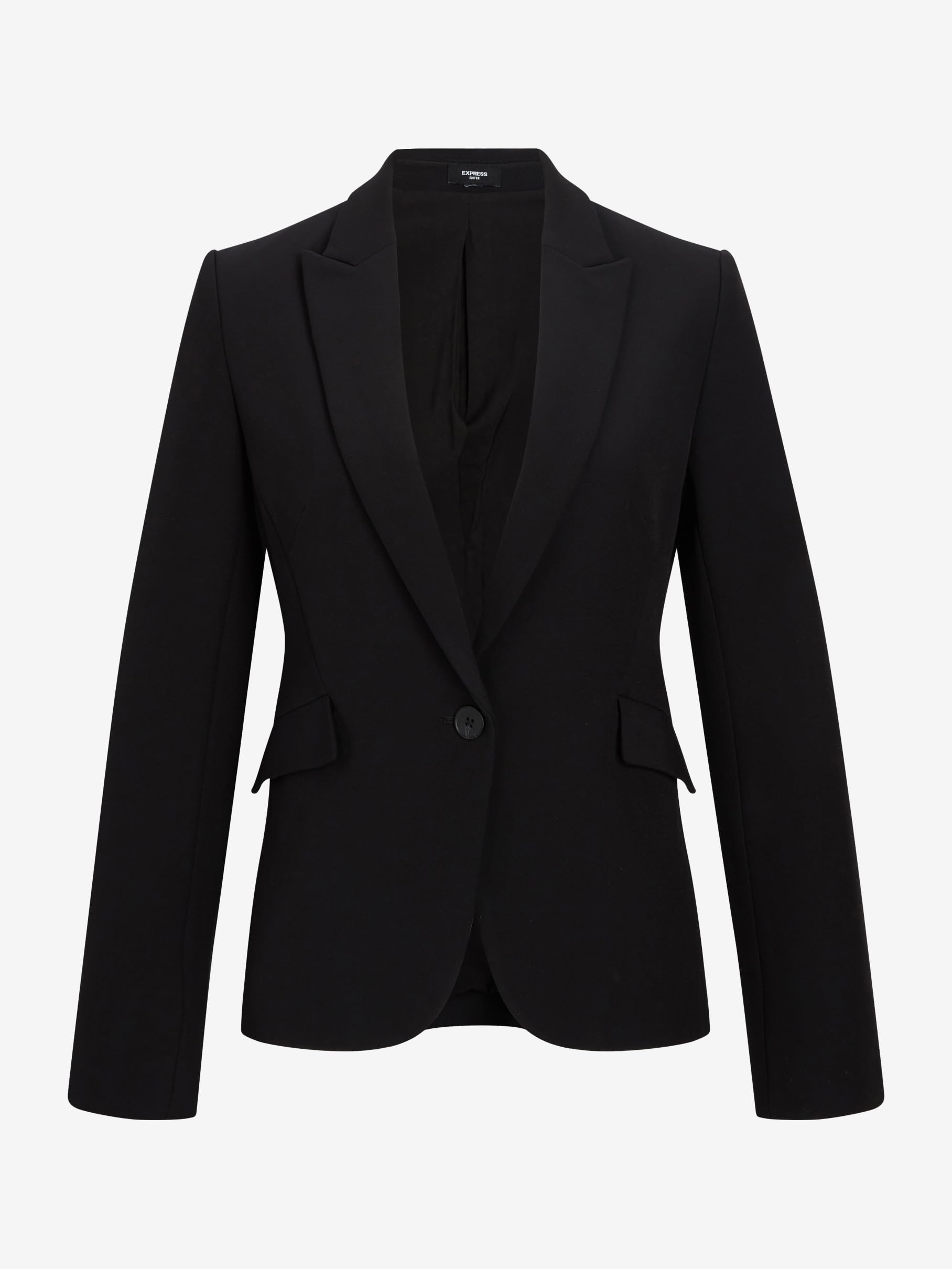 EXPRESS Women's Editor Fitted One Button Blazer, Studio Stretch Twill - Black - Image 4