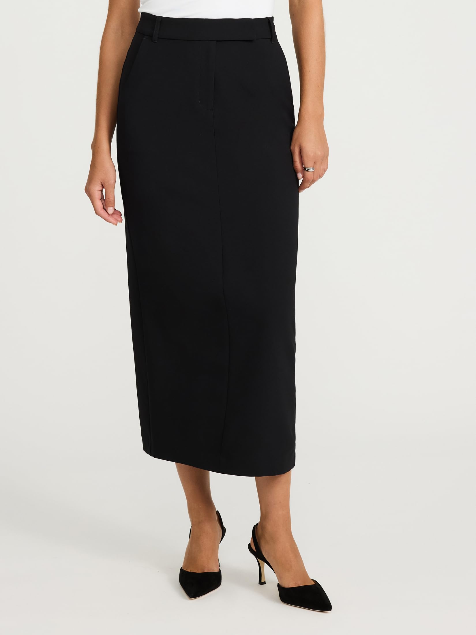 EXPRESS Women’s Editor Skirt – High Waisted Stretch Maxi Column, Desk-to-Dinner Work Skirt Pitch Black - Image 2