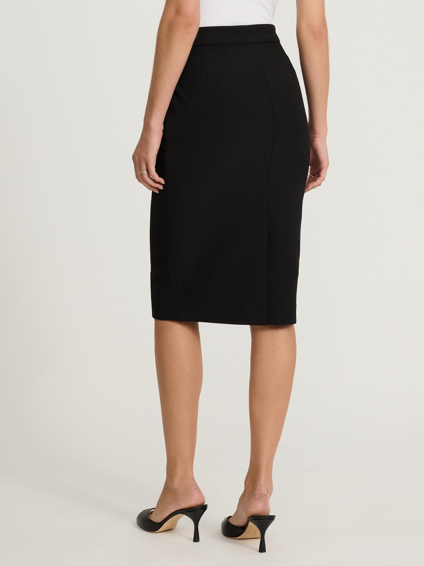 EXPRESS Women’s Editor Skirt – High Waisted Stretch Midi Pencil Work Skirt, Professional Office Wear Pitch Black - Image 4