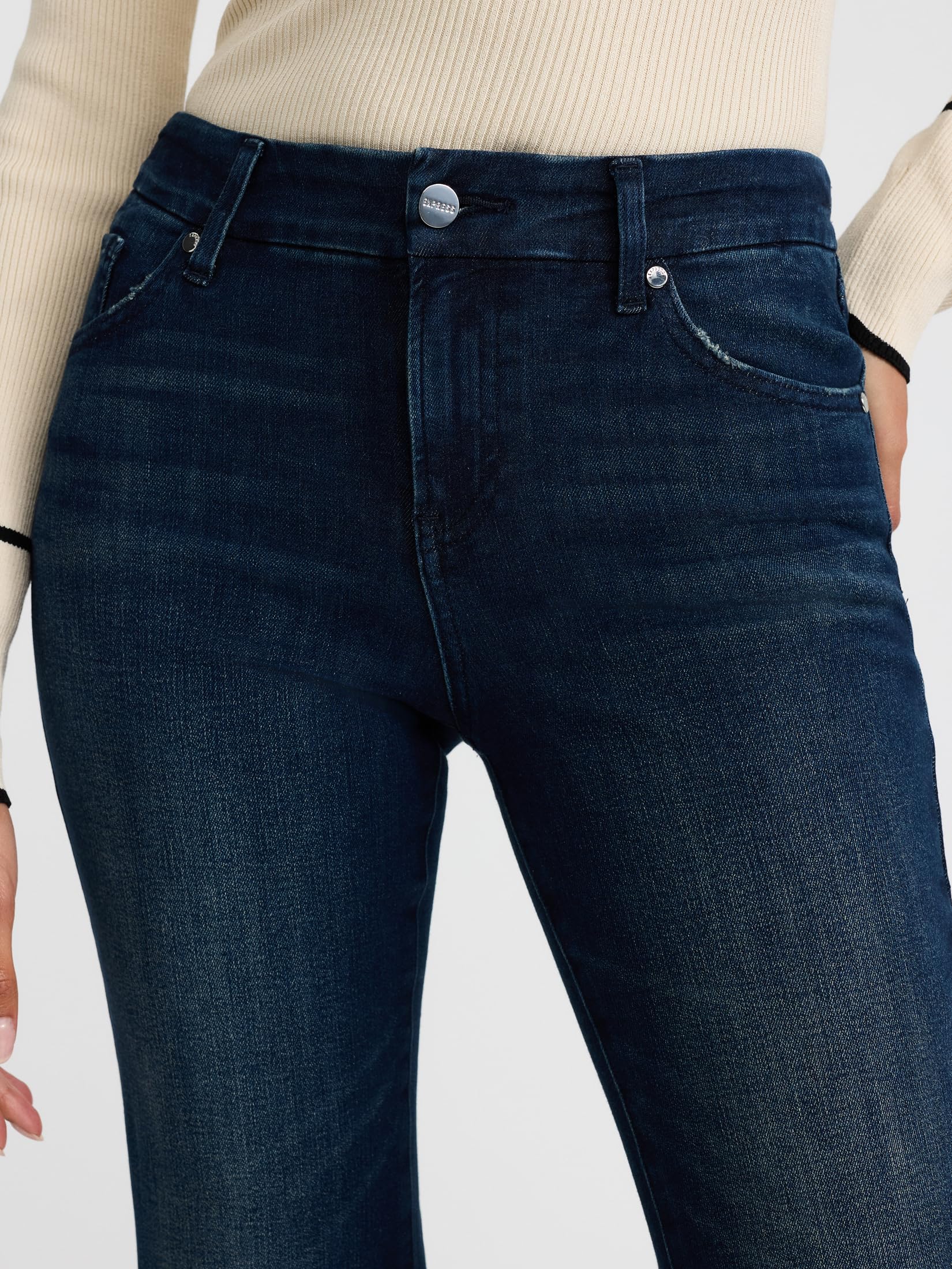EXPRESS Women’s FlexX Jeans – Mid Rise ’70s-Inspired Stretch Flare Denim with Expanding Waistband and Comfortable Sculpt Fi - Image 5