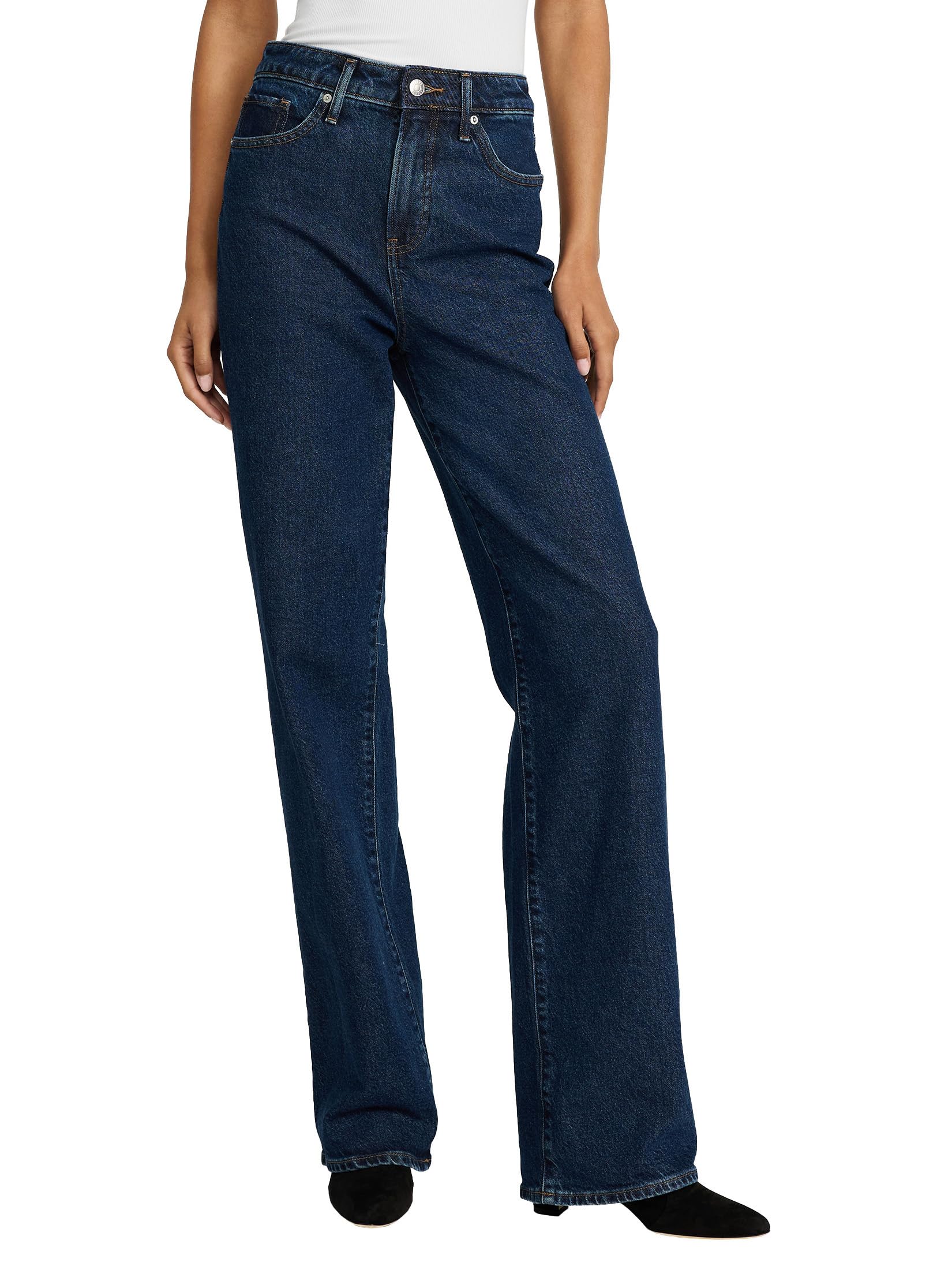 EXPRESS Women's High Waisted Dark Wash Relaxed Straight Leg Jeans
