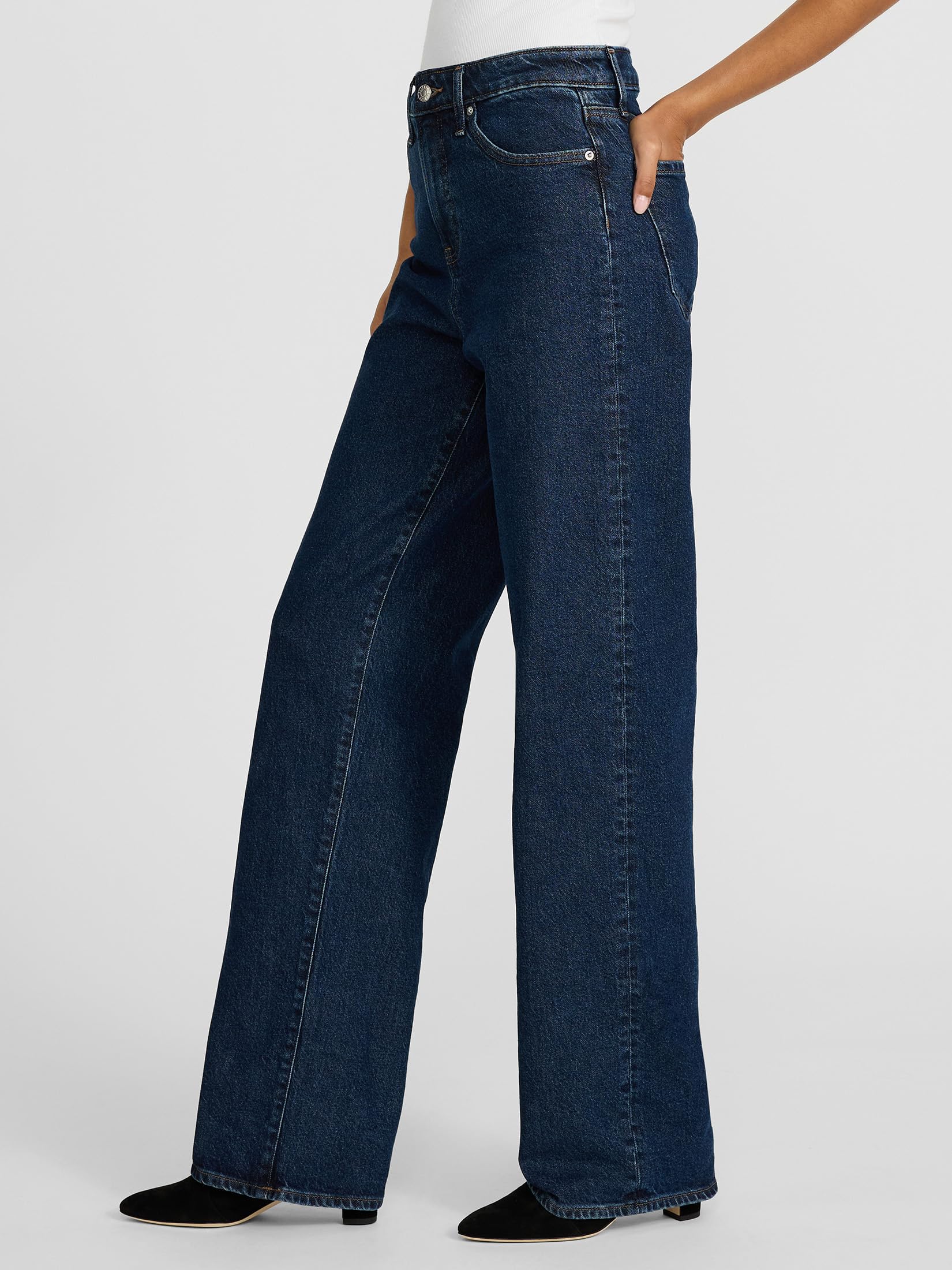 EXPRESS Women's High Waisted Dark Wash Relaxed Straight Leg Jeans - Image 2