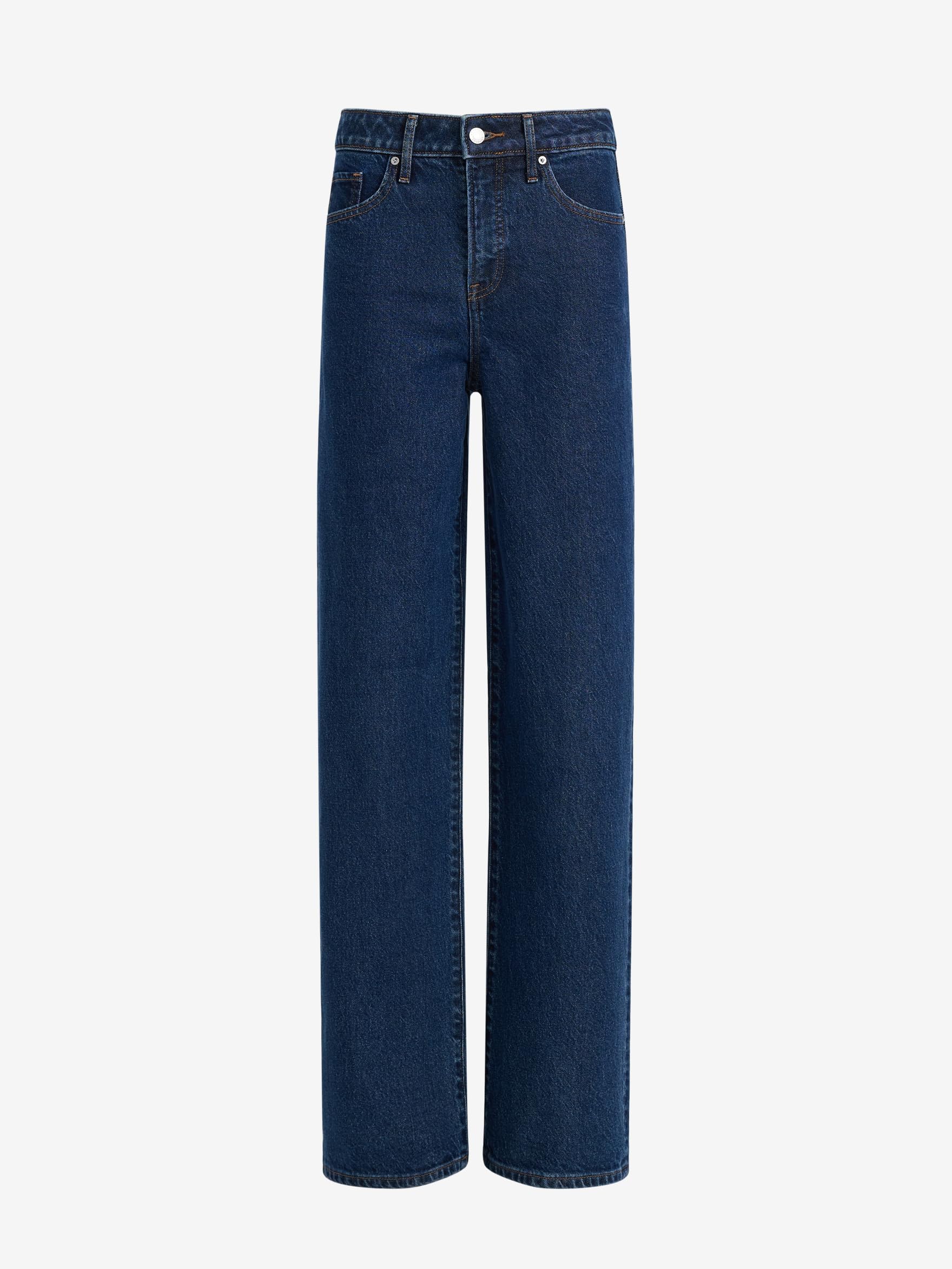 EXPRESS Women's High Waisted Dark Wash Relaxed Straight Leg Jeans - Image 5