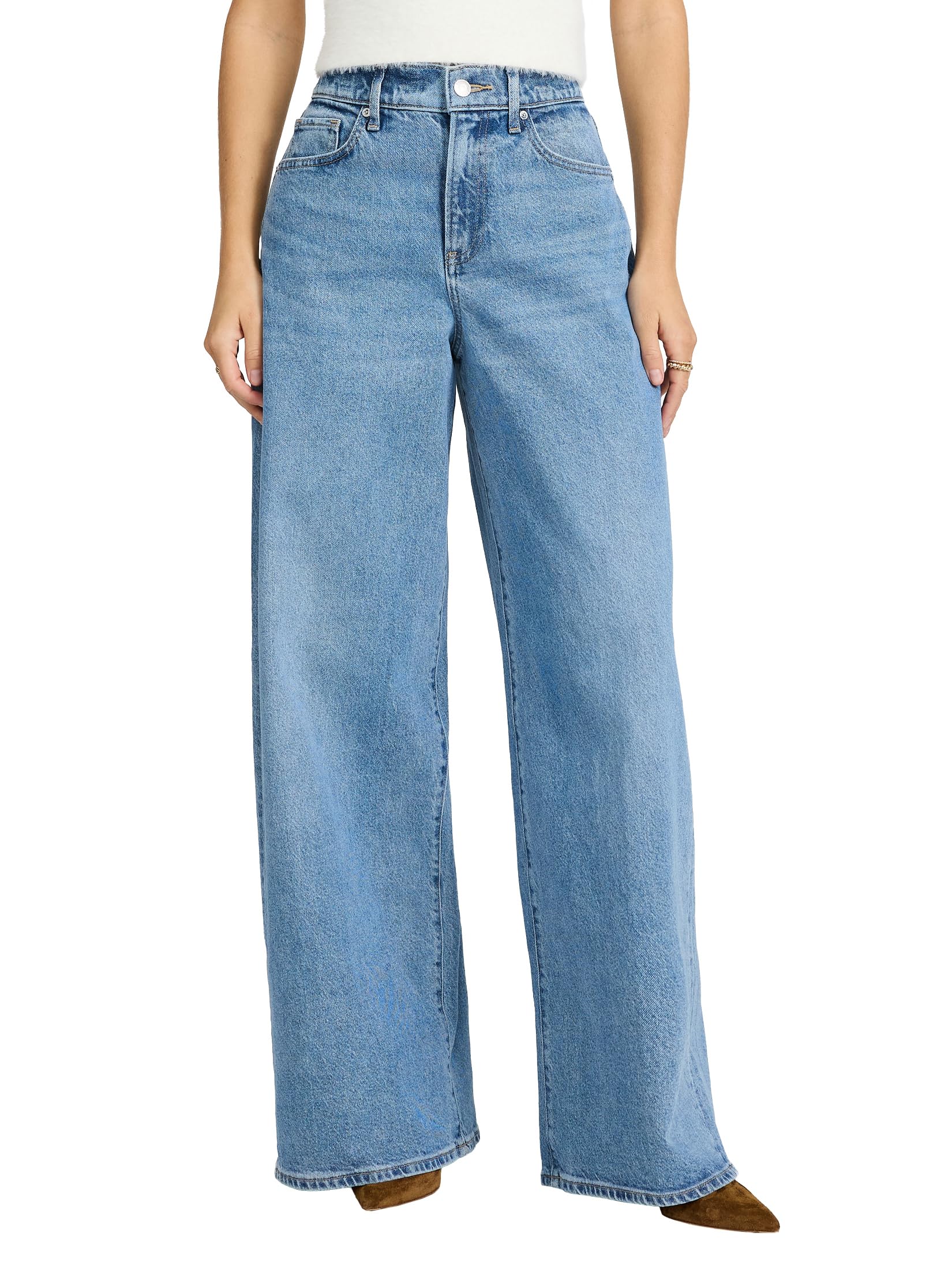 EXPRESS Women's High Waisted Relaxed Wide Leg Stretch Jeans - Light Wash