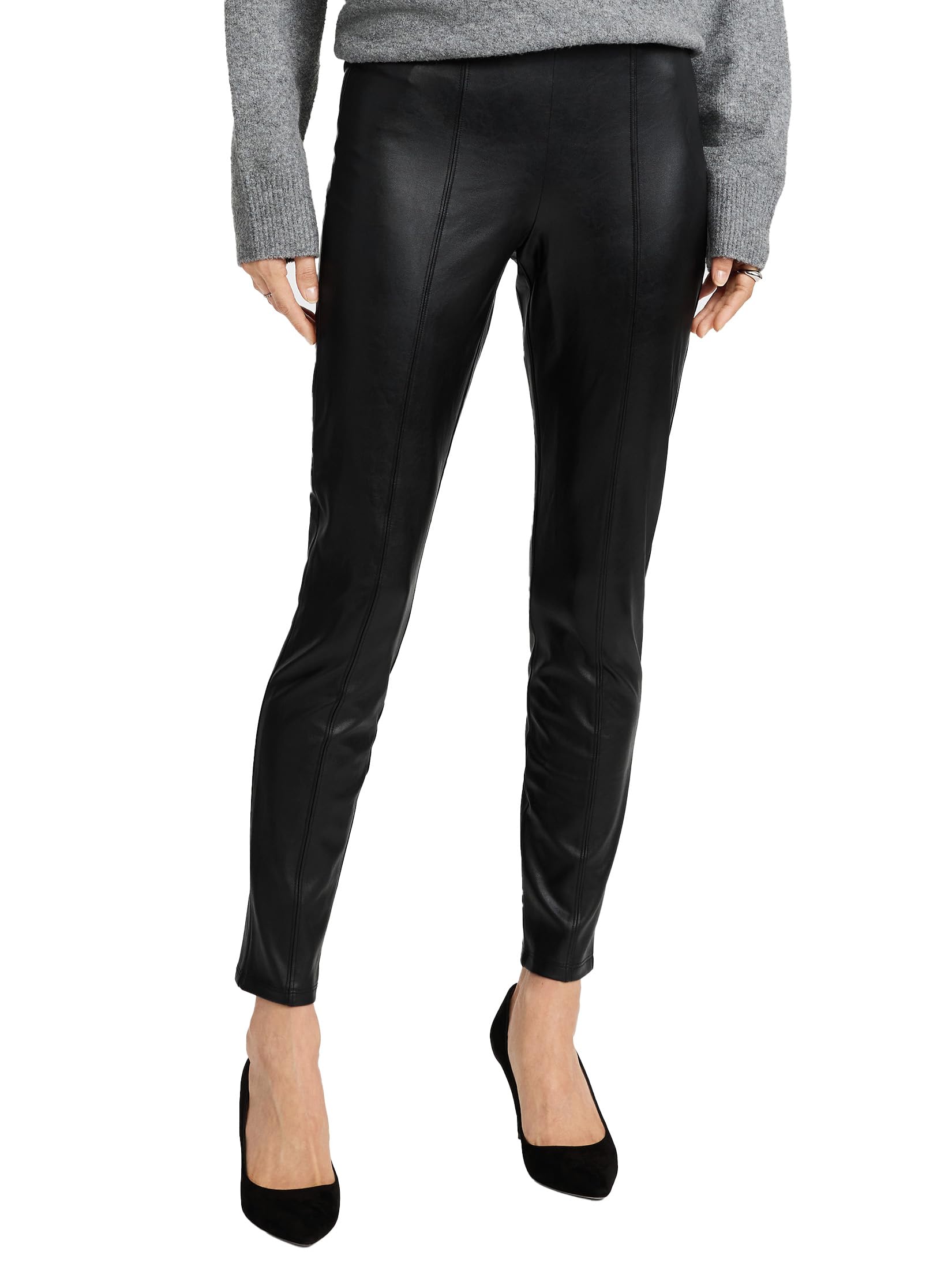 EXPRESS Women’s Leather Legging – High Rise Faux Leather Style with Front Seam Detail and Stretch Fit