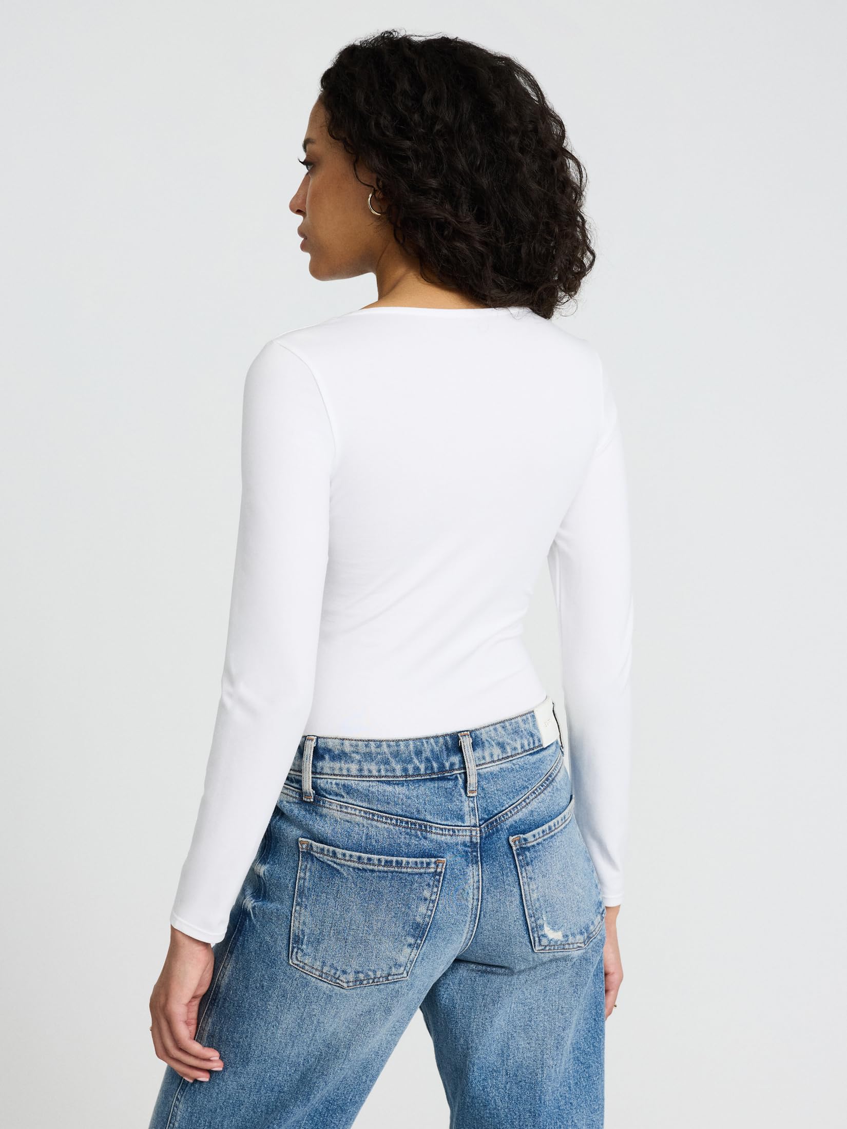 EXPRESS Women’s Long Sleeve Body Contour Bodysuit – Cotton Scoop Neck, Stretch Fit, Snap Closure - Image 2