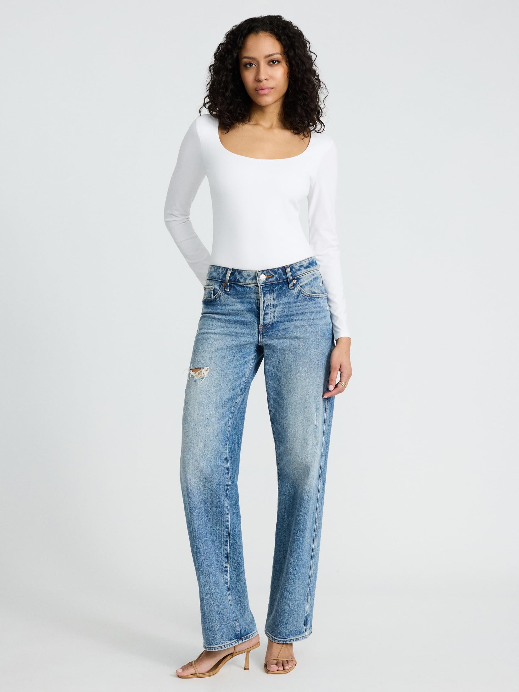 EXPRESS Women’s Long Sleeve Body Contour Bodysuit – Cotton Scoop Neck, Stretch Fit, Snap Closure - Image 3