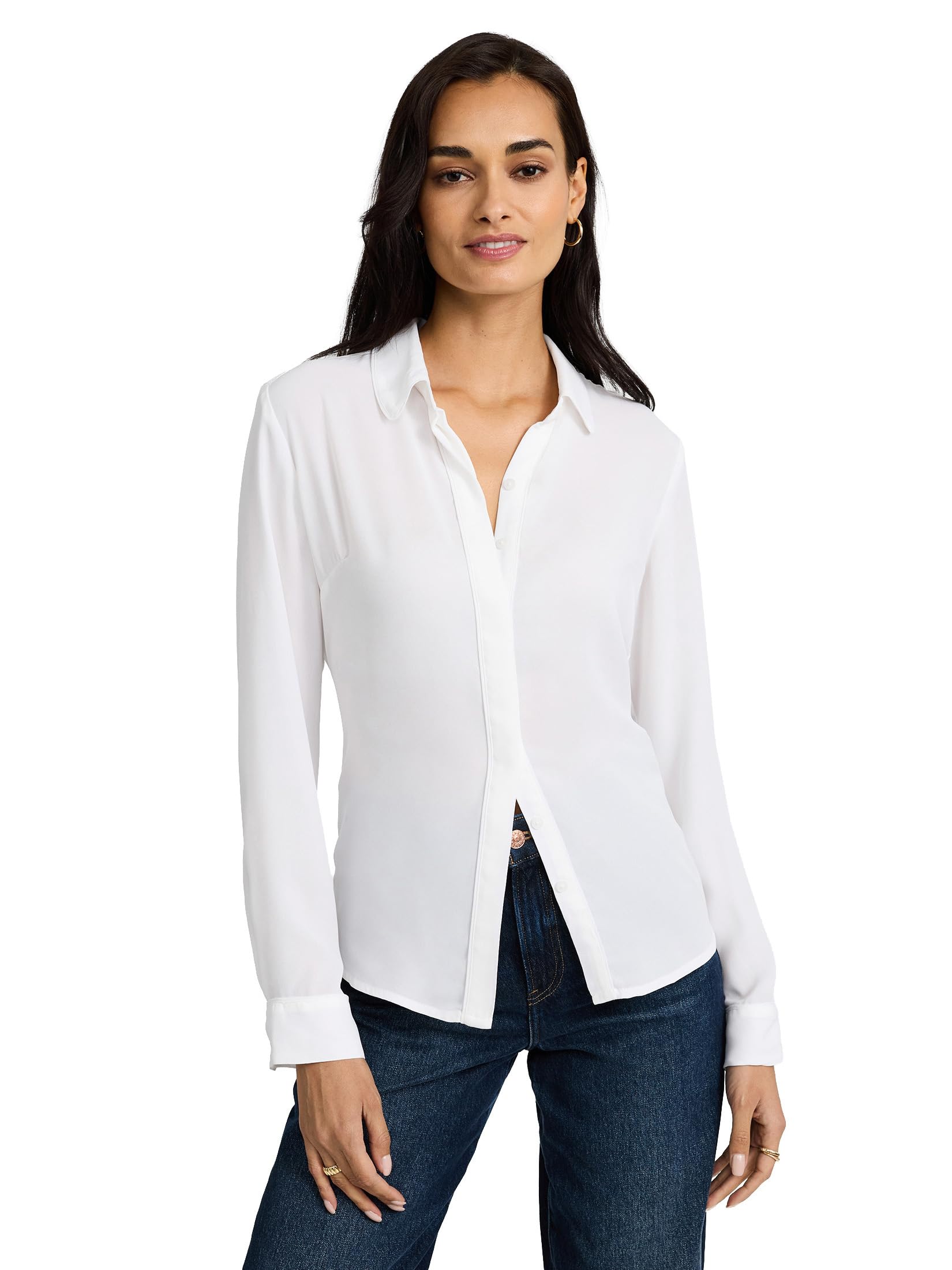 EXPRESS Women’s Relaxed Fit Portofino Shirt – Lightweight Crepe Long Sleeve Button-Up
