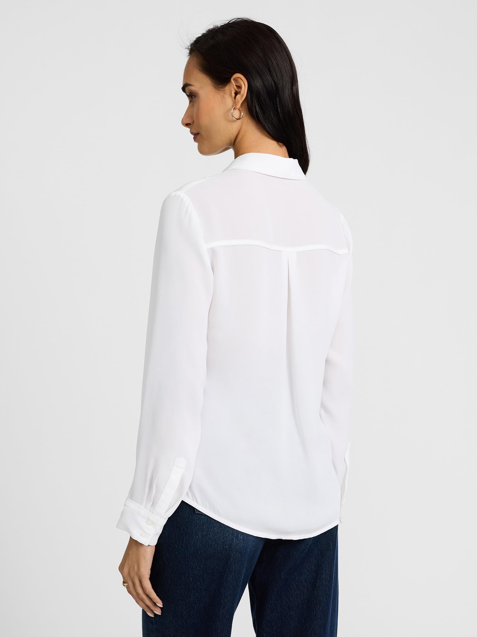 EXPRESS Women’s Relaxed Fit Portofino Shirt – Lightweight Crepe Long Sleeve Button-Up - Image 2