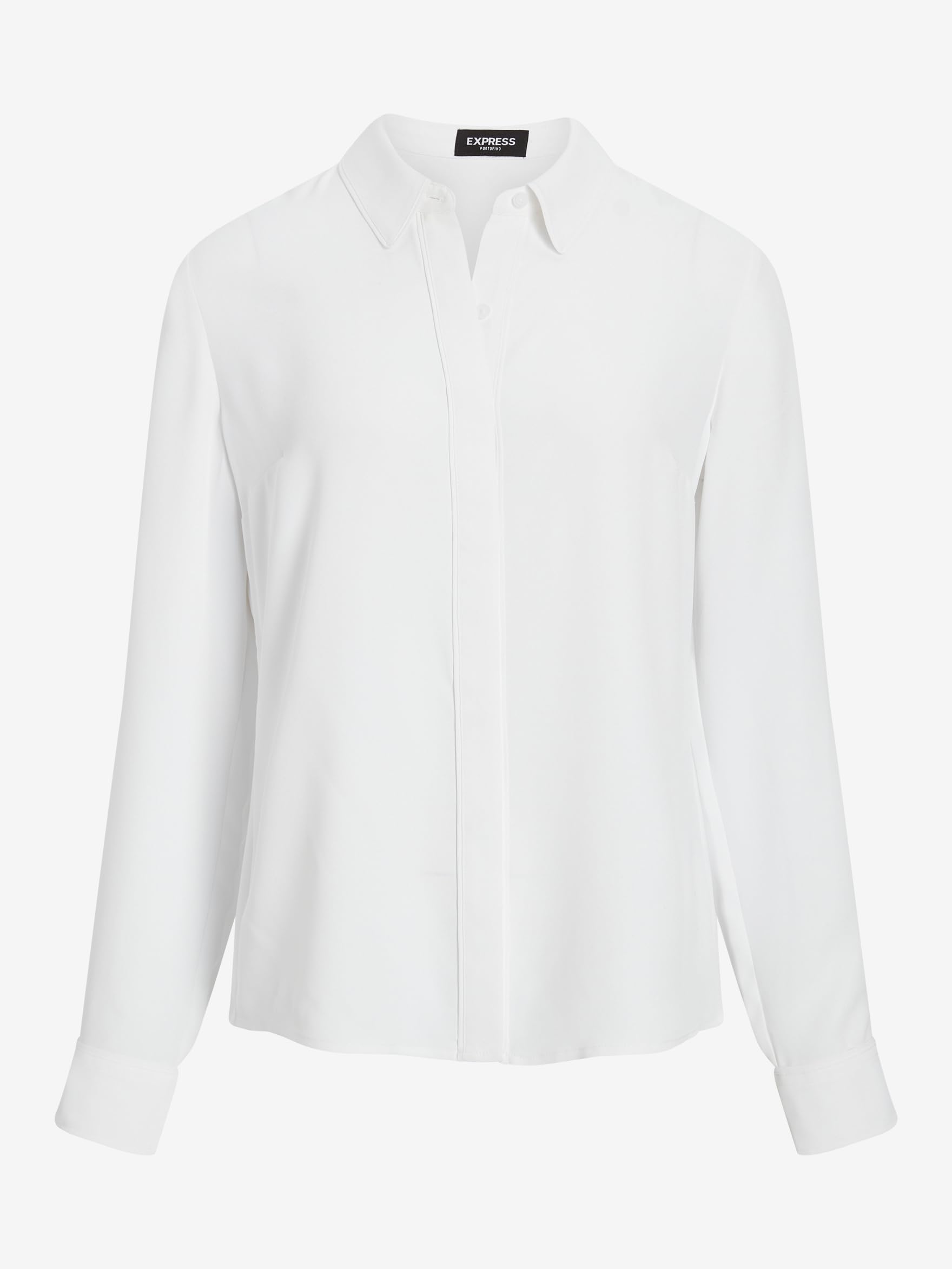 EXPRESS Women’s Relaxed Fit Portofino Shirt – Lightweight Crepe Long Sleeve Button-Up - Image 4