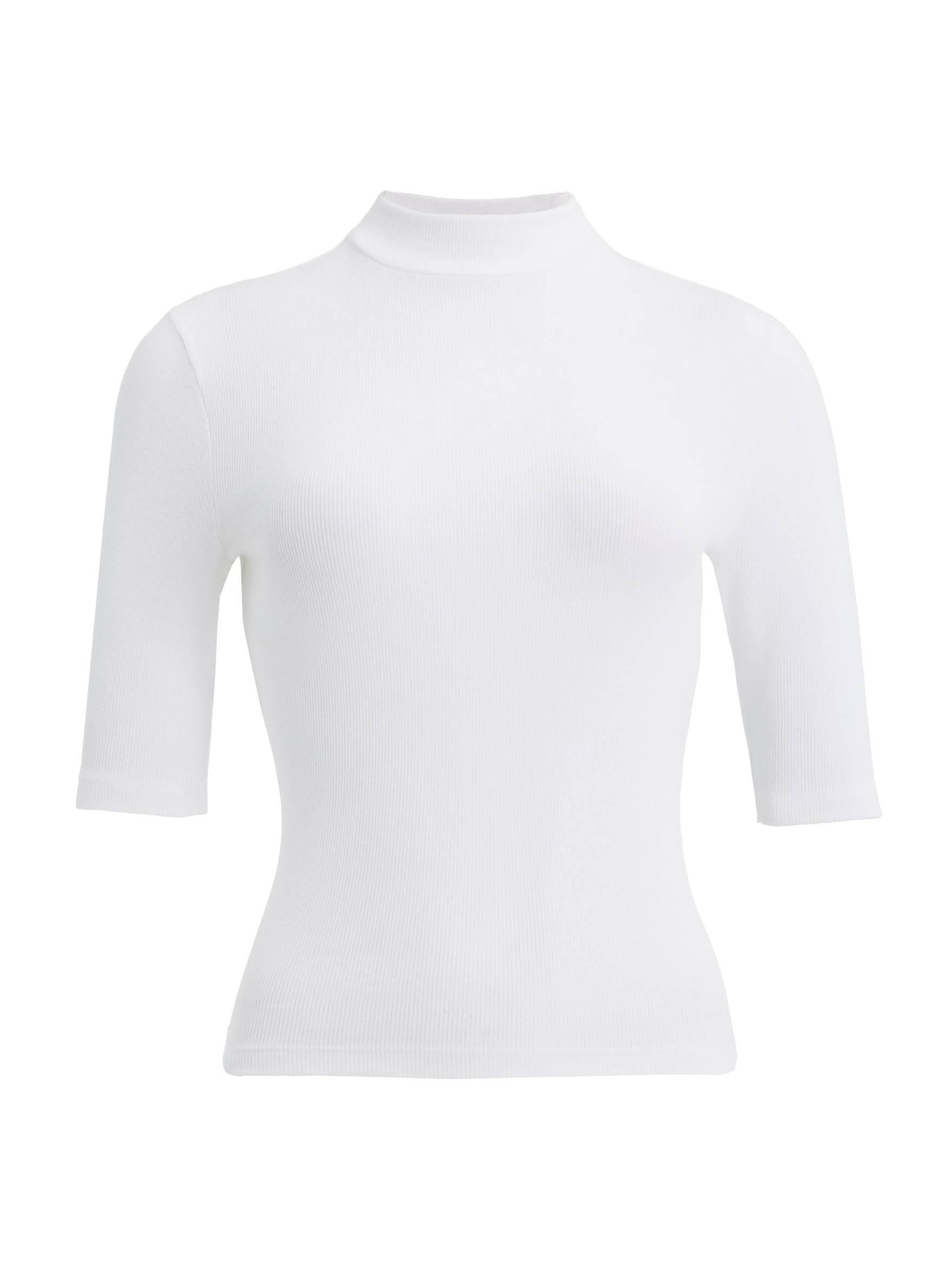 EXPRESS Women’s Ribbed Mock Neck Tee – Elbow Sleeve Stretch Knit Top with Fitted Layering Comfort - Image 4