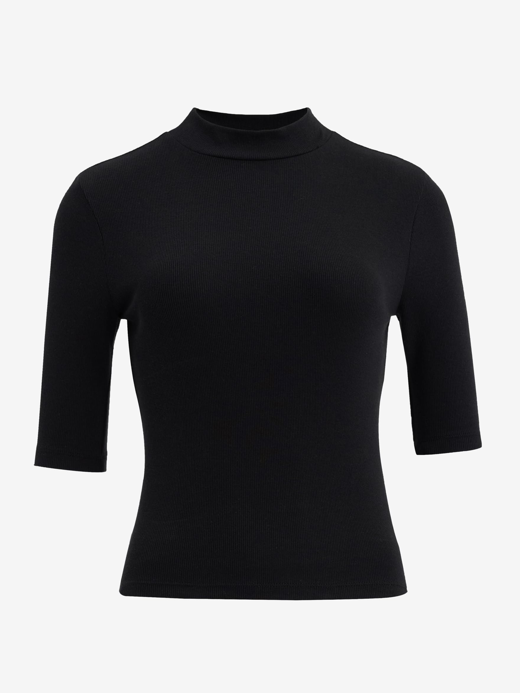 EXPRESS Women’s Ribbed Mock Neck Tee – Elbow Sleeve Stretch Knit Top with Fitted Layering Comfort - Image 4
