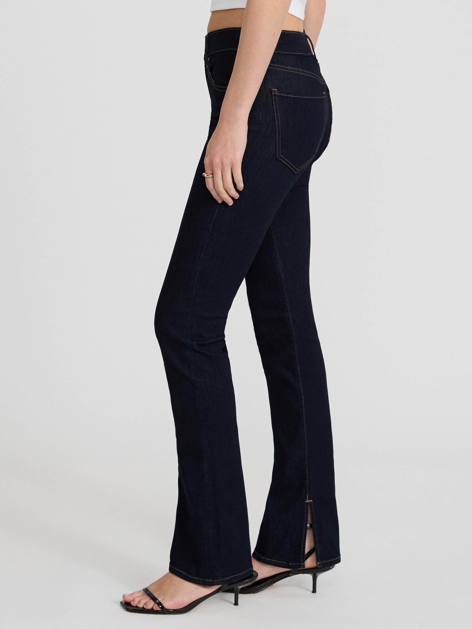EXPRESS Women’s Skyscraper Jeans – Mid Rise Super-Stretch High-Leg Flare, Figure-Elongating, Machine Washable – Dark Denim - Image 3